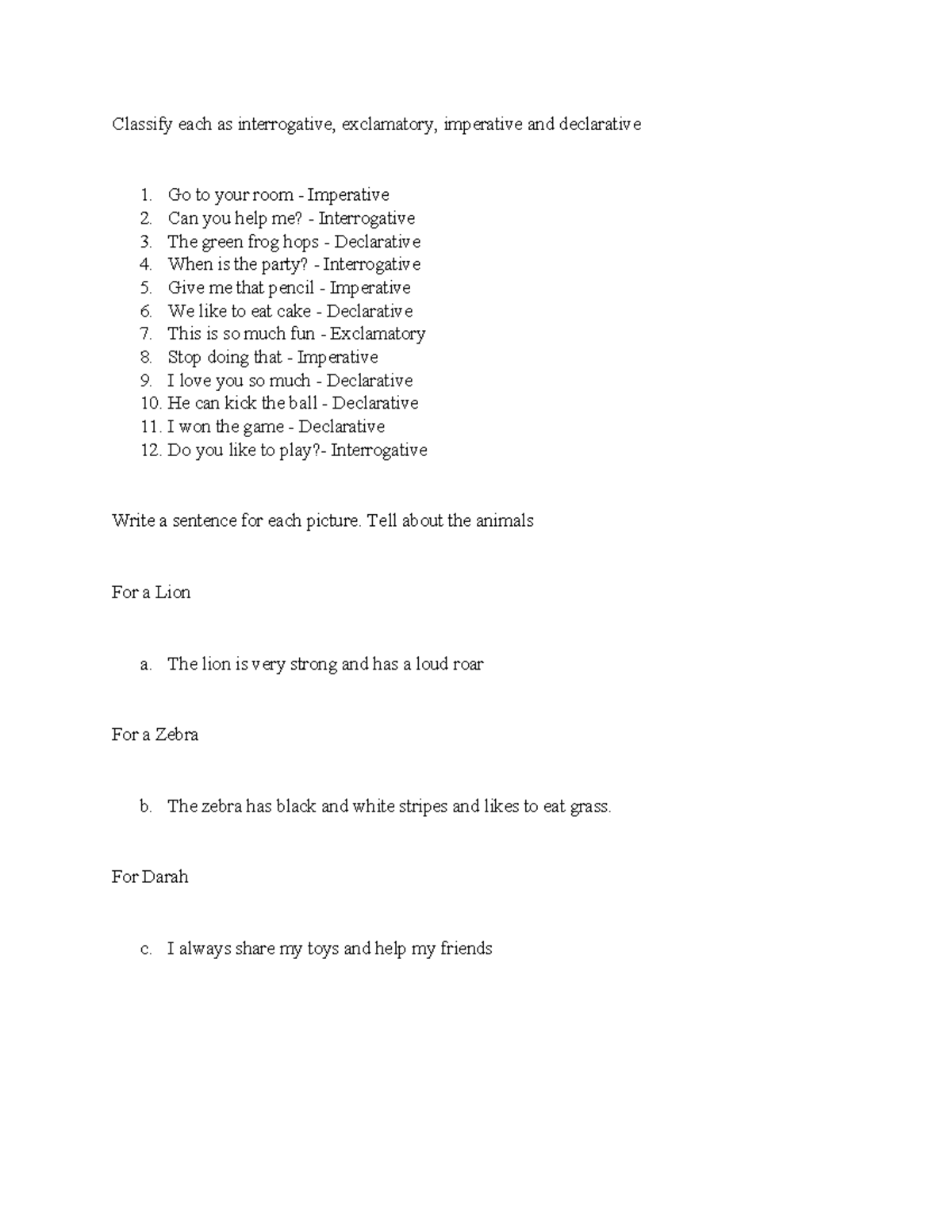 Classify Sentences: Interrogative, Exclamatory, Imperative, Declarative ...