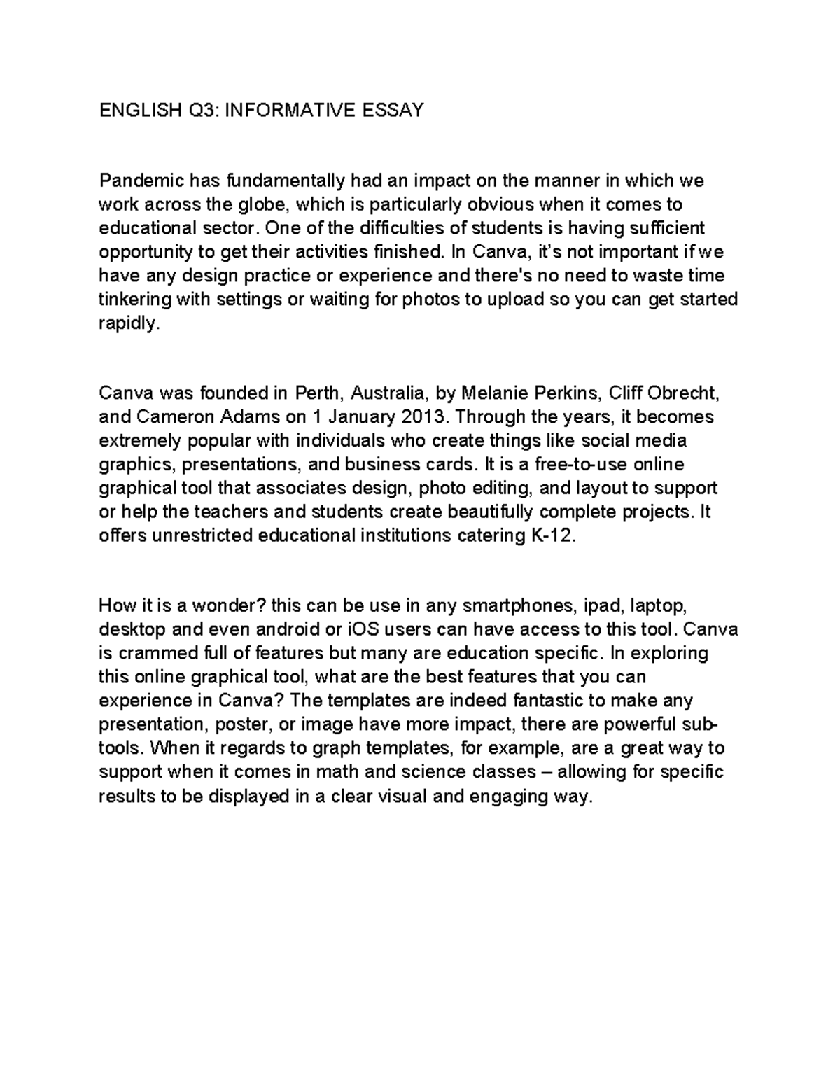 ENGLISH Q3: INFORMATIVE ESSAY on Canva's Impact on Education - Studocu