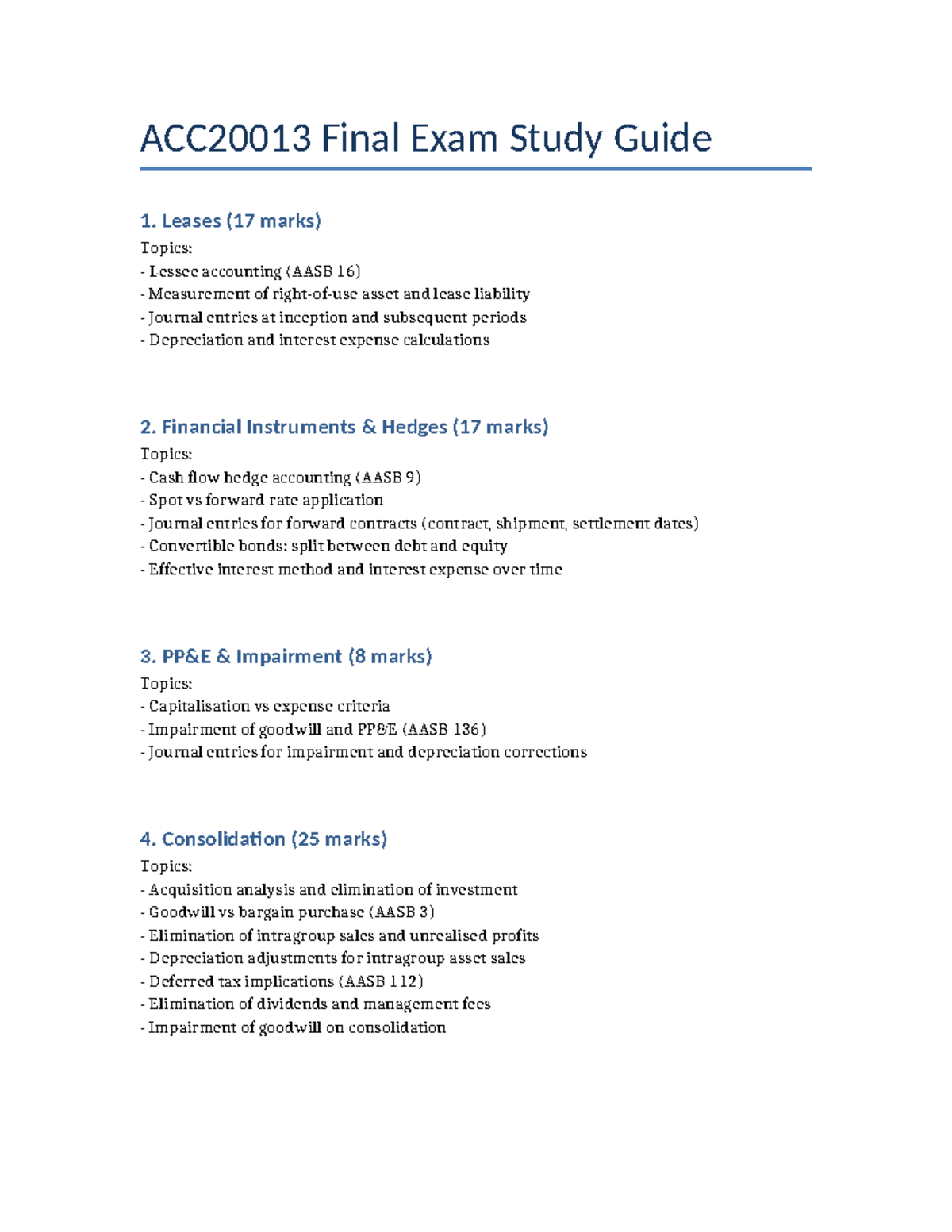 ACC20013 Final Exam Study Guide: Key Topics Overview - Studocu