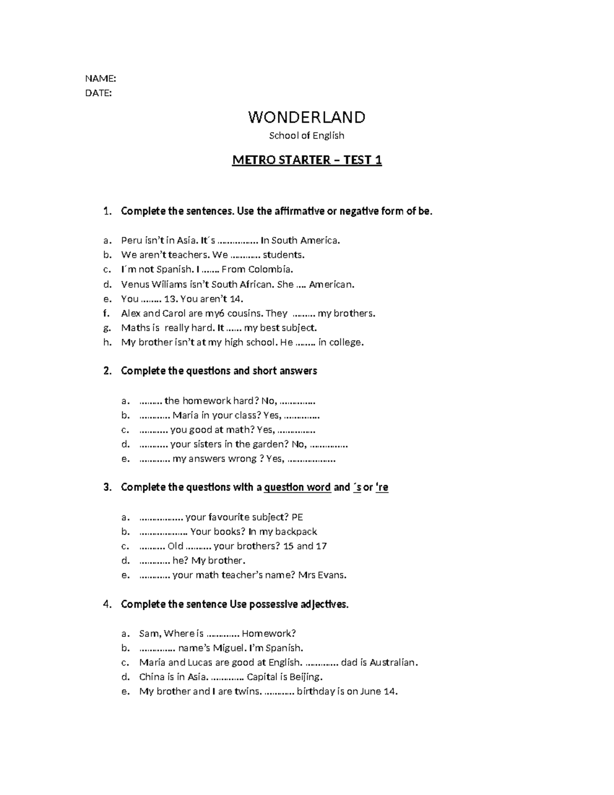 Metro Starter - Test 1: Dardo Rocha Practice Questions - Studocu