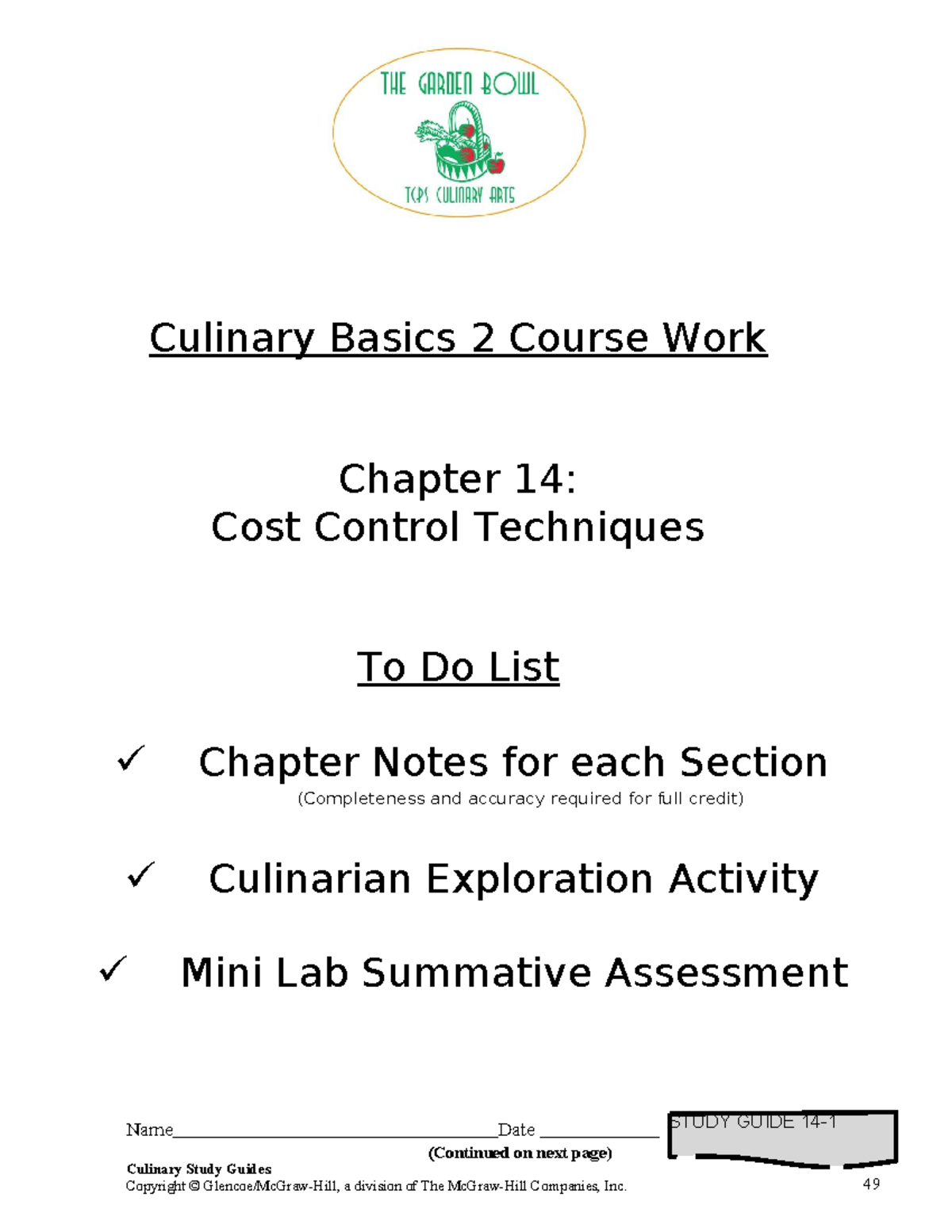 Culinary Basics 2: Chapter 14 Cost Control Techniques Study Guide - Studocu