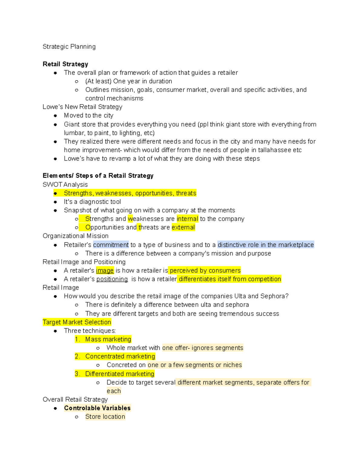 Strategic Planning - Lecture Notes 3: Retail Strategy Insights - Studocu