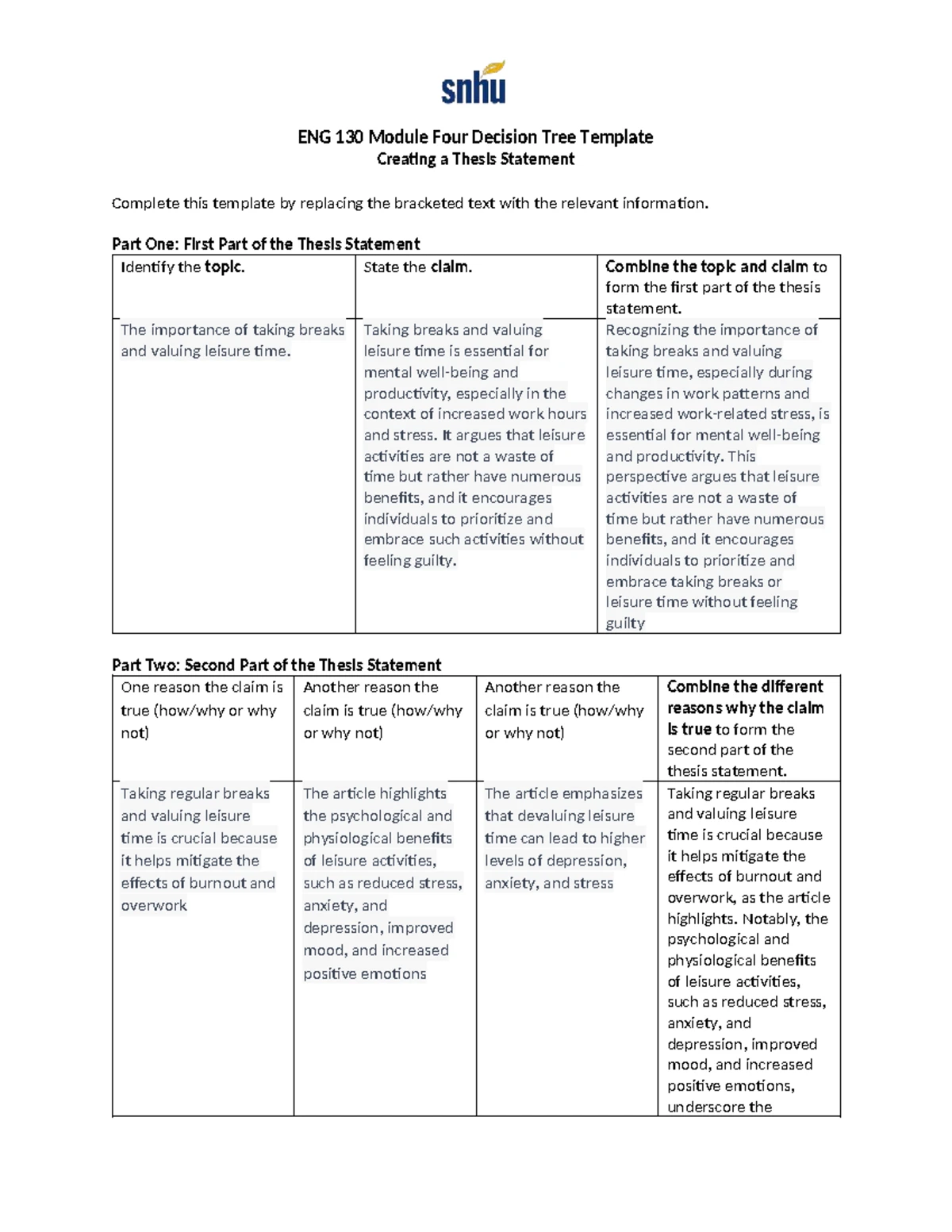 ENG 130 Module Four Decision Tree: Crafting a Thesis Statement - Studocu
