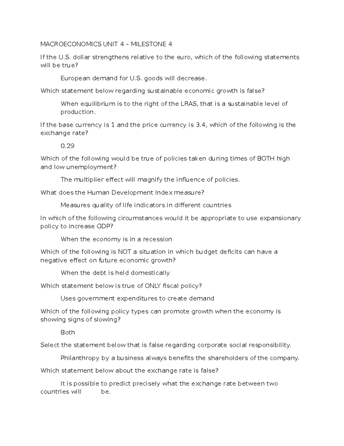 Macroeconomics UNIT 4 - Milestone 4 Study Notes - Studocu