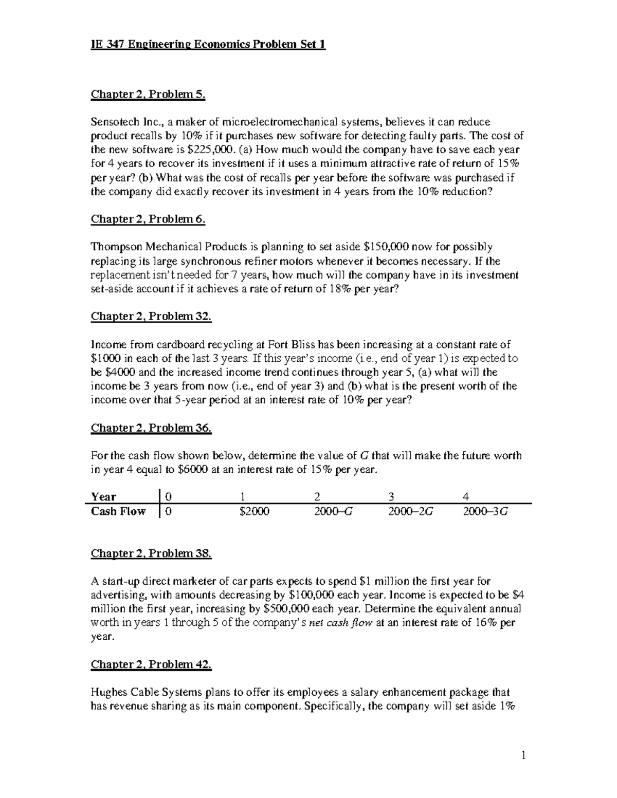 ECON 101: Problem Set 1 Solutions on Financial Calculations and Cash ...