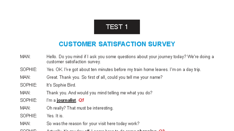 TEST1 CUSTOMER SATISFACTION SURVEY TRANSCRIPT - Studocu