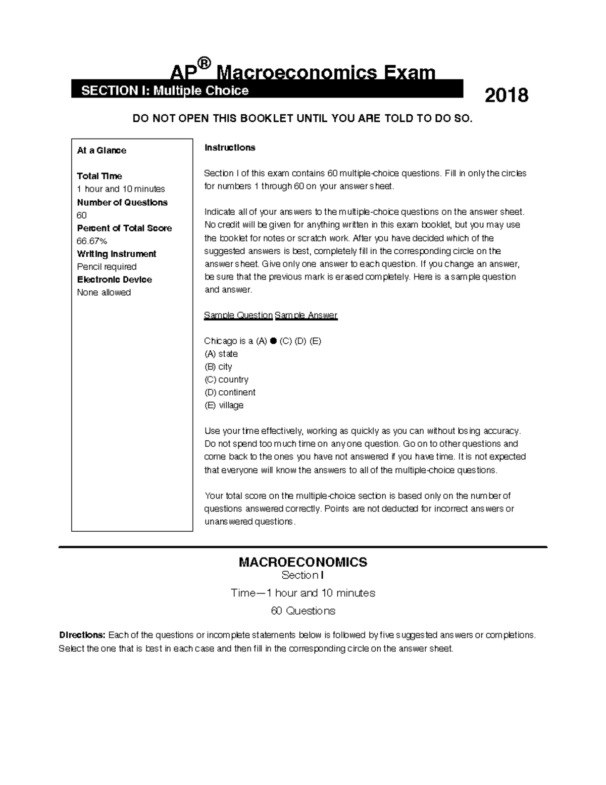 AP Macroeconomics 2018 Final Exam: Section I Multiple Choice - Studocu