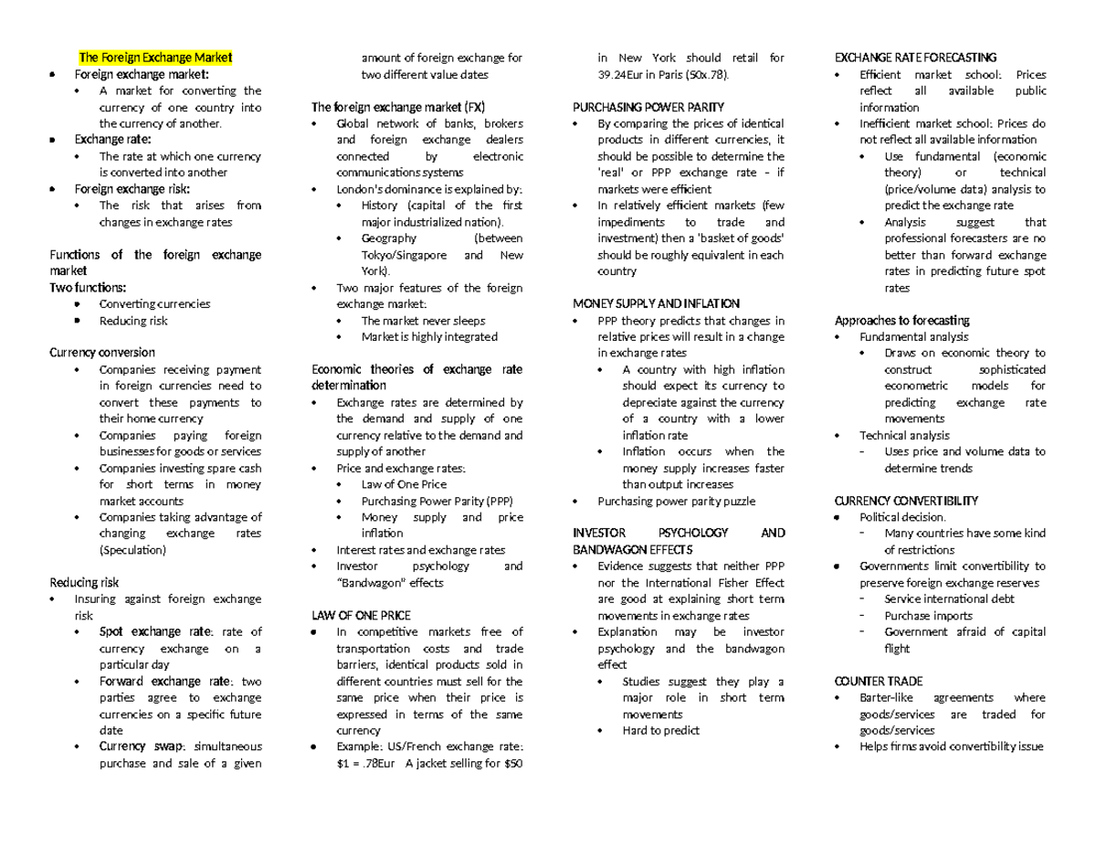 Midterm Study Notes on Foreign Exchange - BNKG318 - Studocu