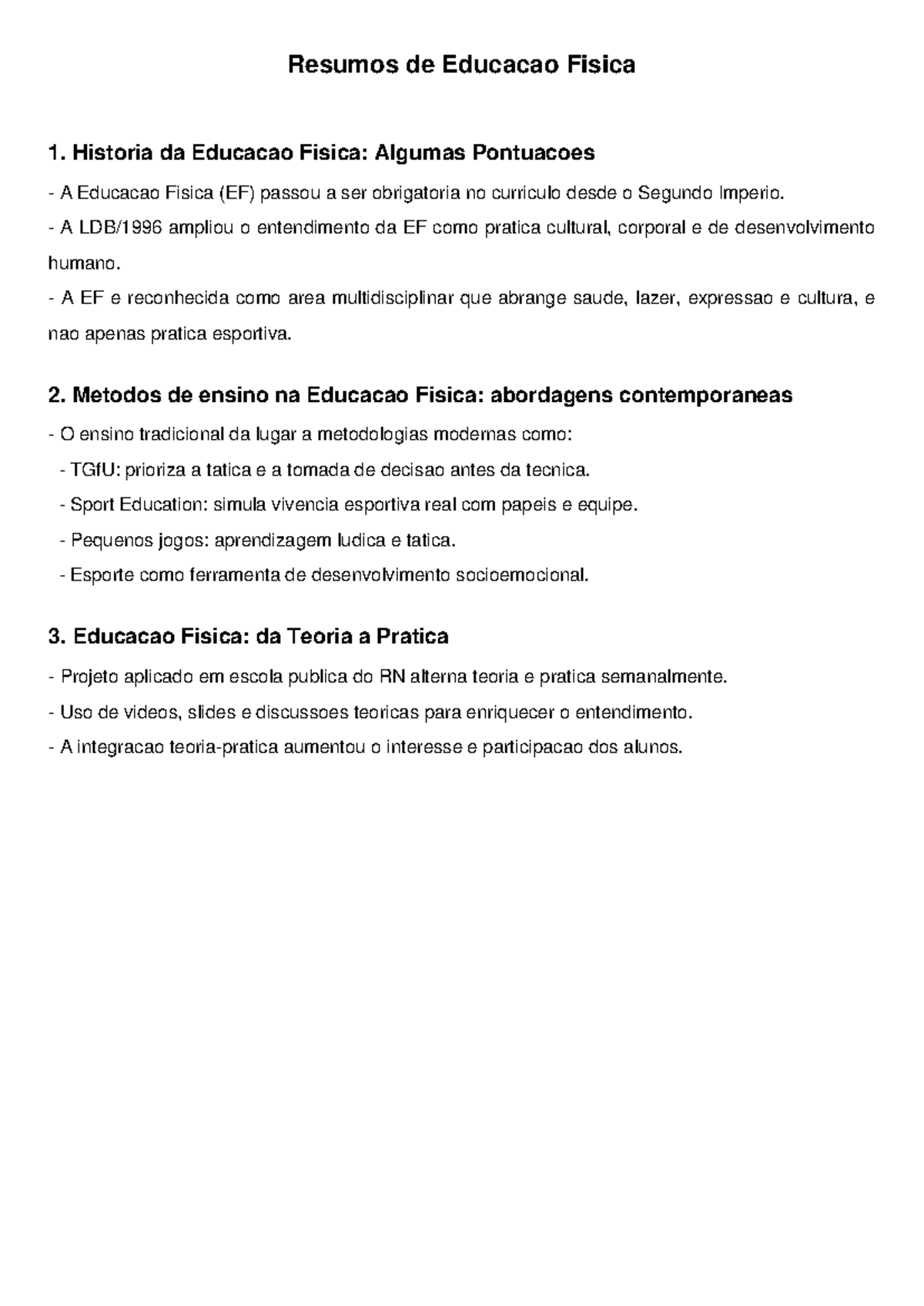 Resumos de Educação Física 1: História e Métodos de Ensino - Studocu