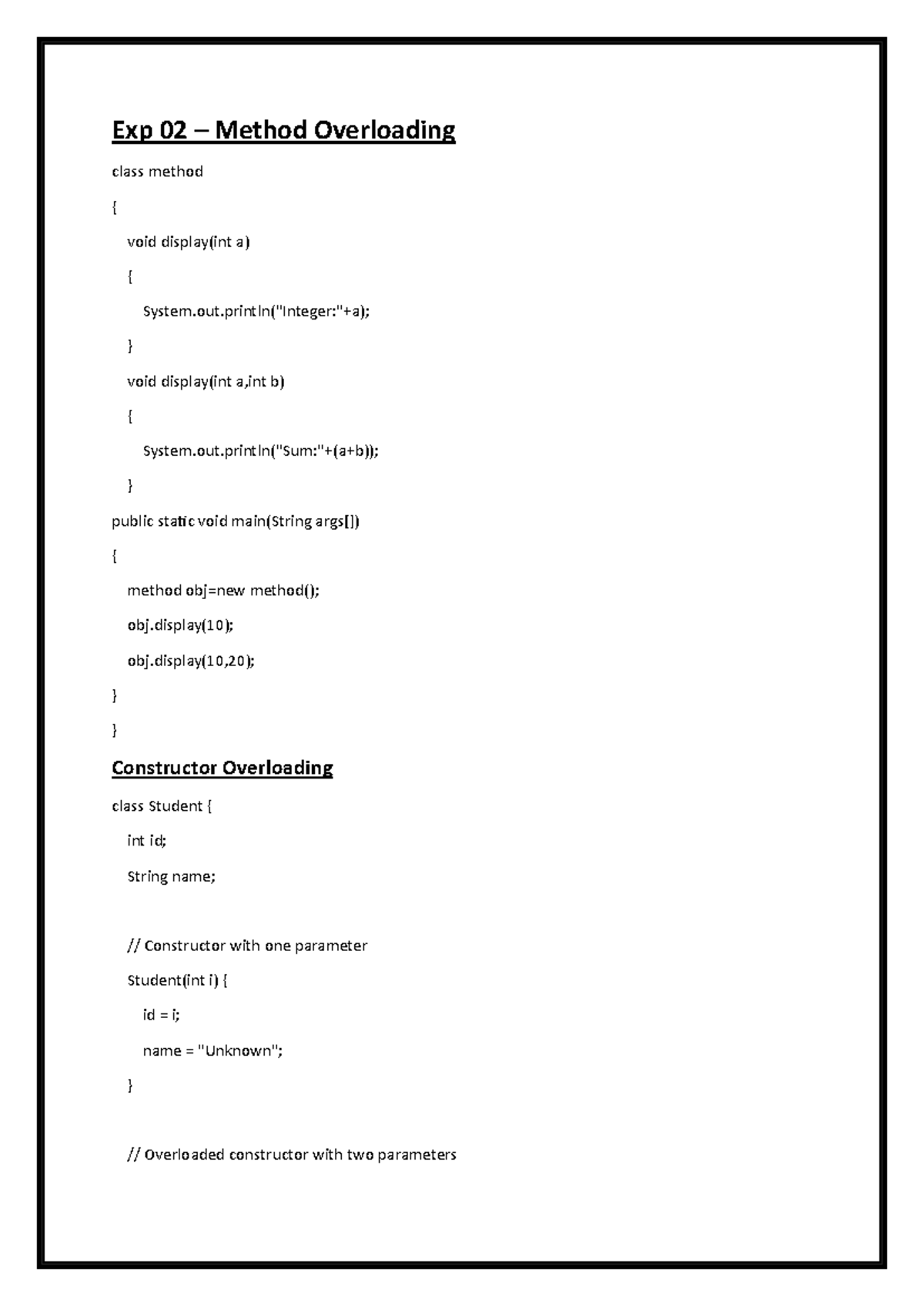 Exp 02-08 Programming Concepts: Method Overloading, Inheritance ...