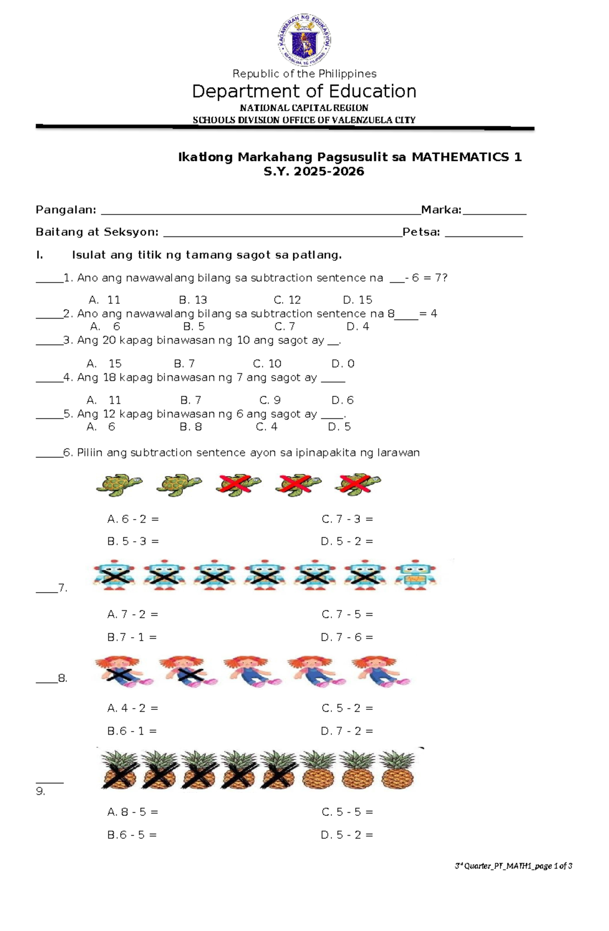 3rd Quarter Periodical Test in MATH 1 (S.Y. 2025-2026) - Studocu