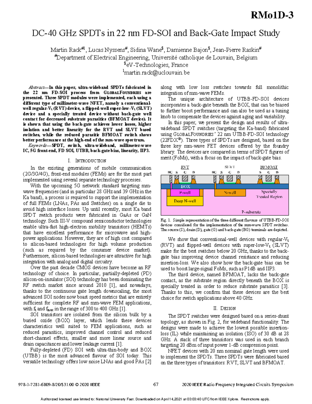22 nm FD-SOI Ultra-Wideband SPDT Switches Study for 5G Applications ...