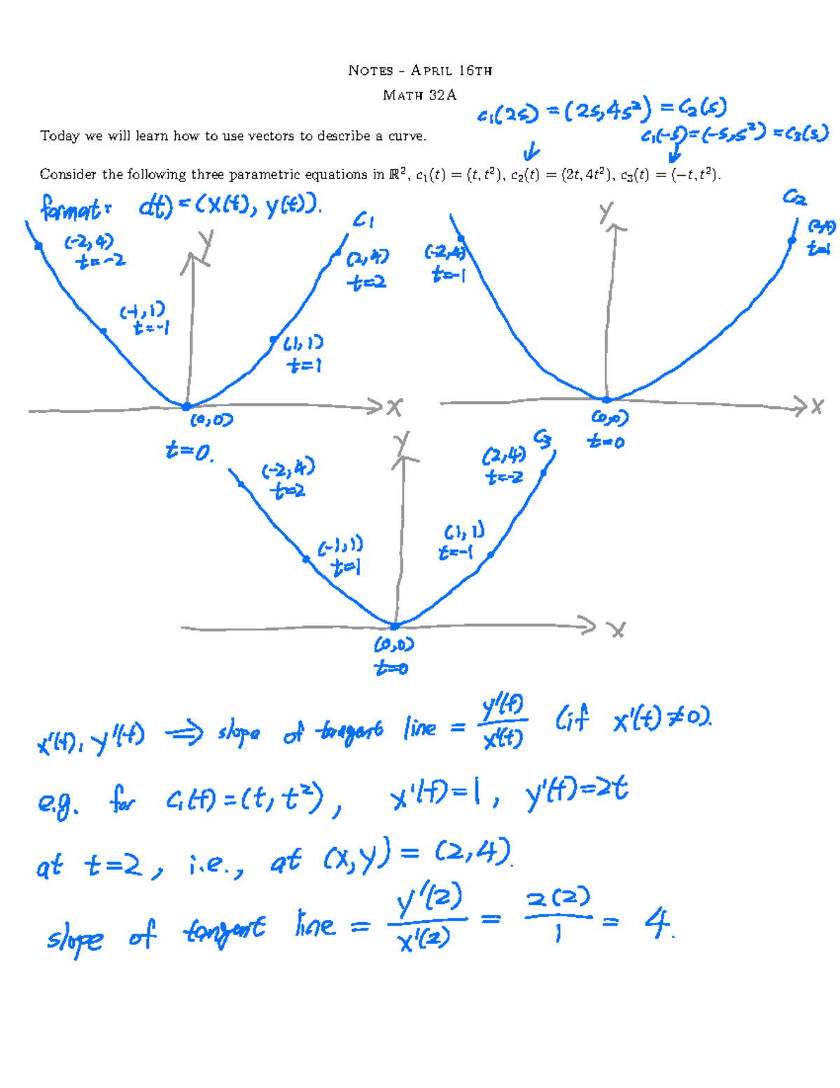 Math 32A Lecture Notes: Vectors and Parametric Equations (April 16 ...