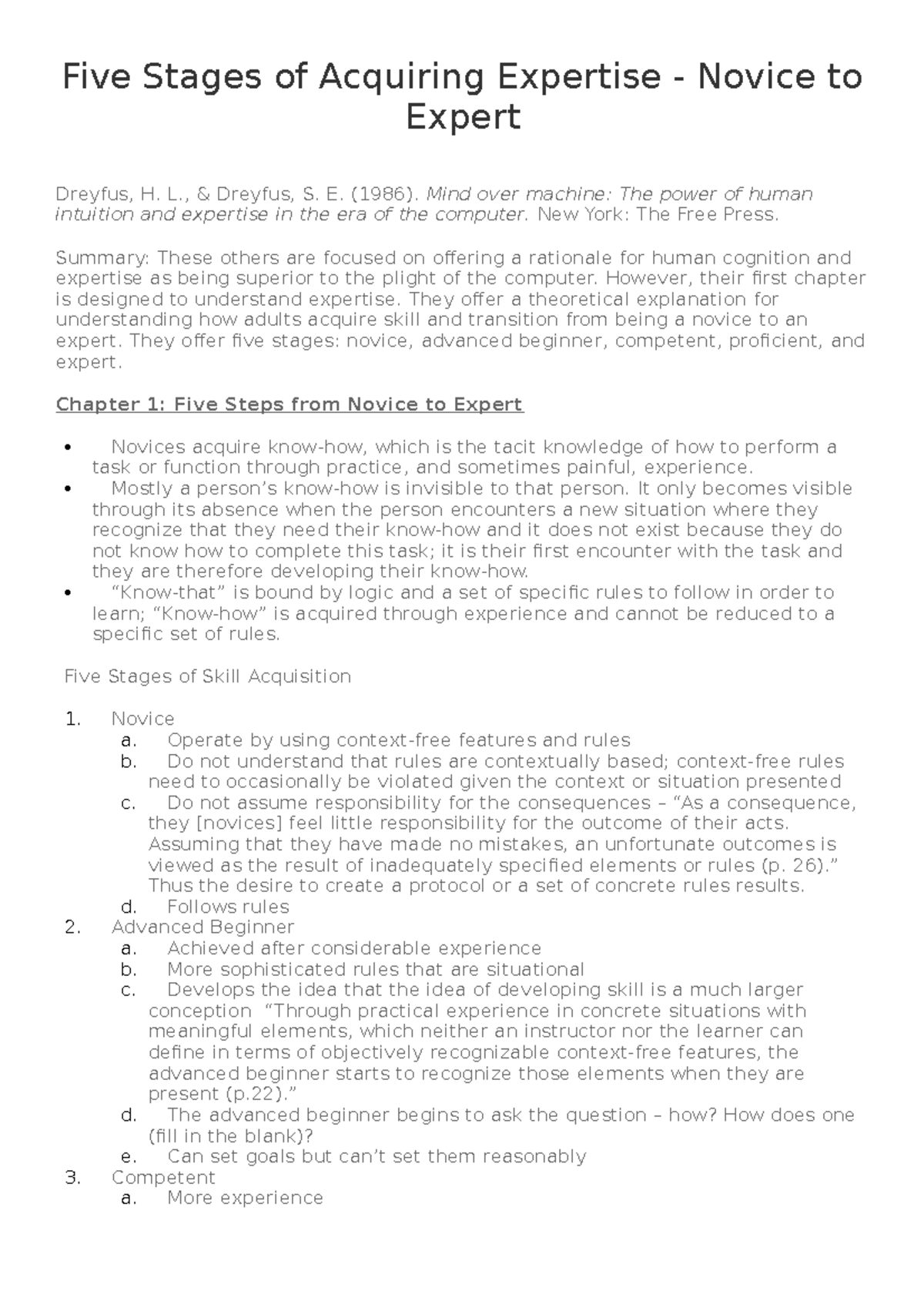 Understanding the Five Stages of Expertise Development: Novice to ...