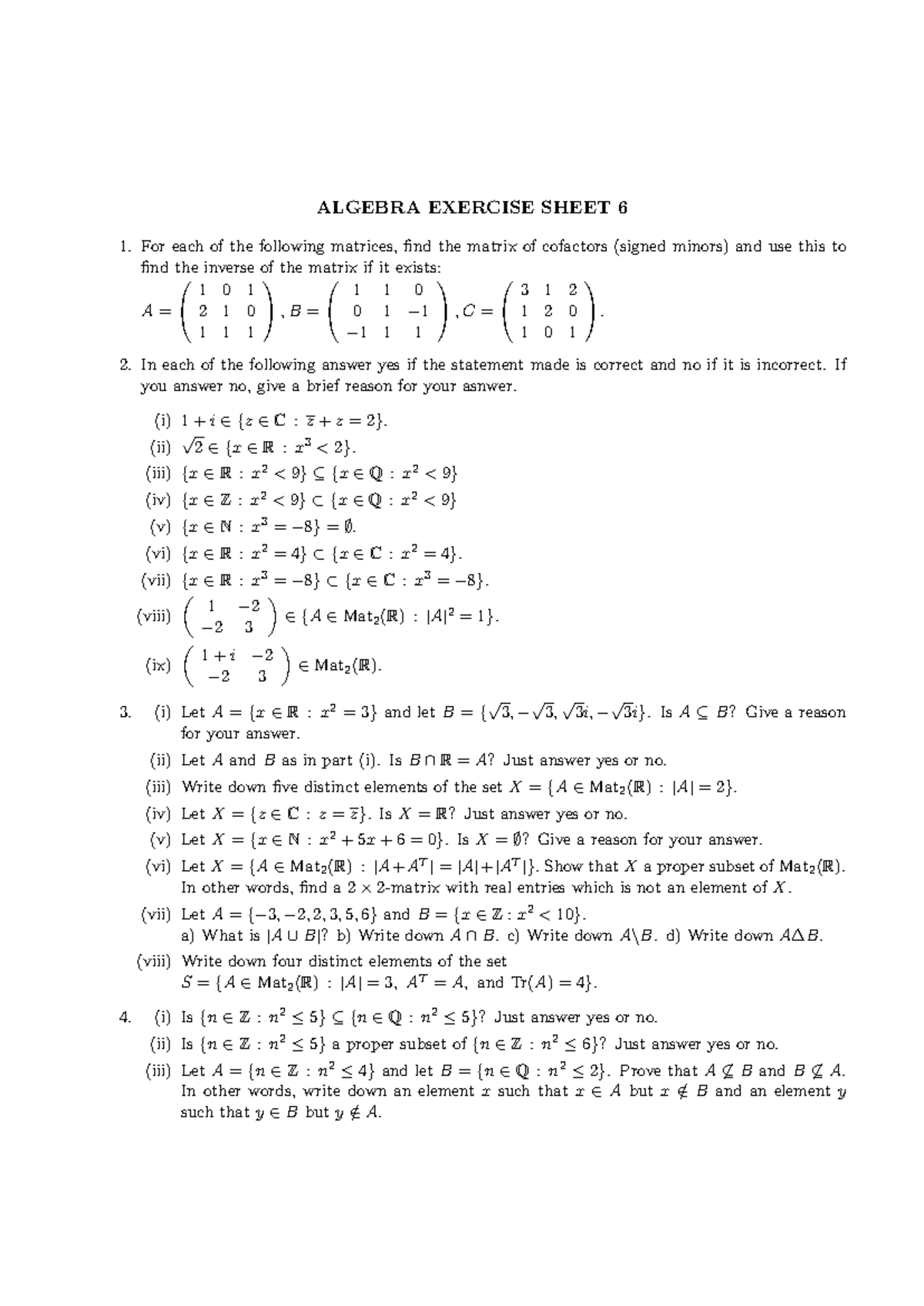 Exercises 6 - exercices - ALGEBRA EXERCISE SHEET 6 For each of the ...