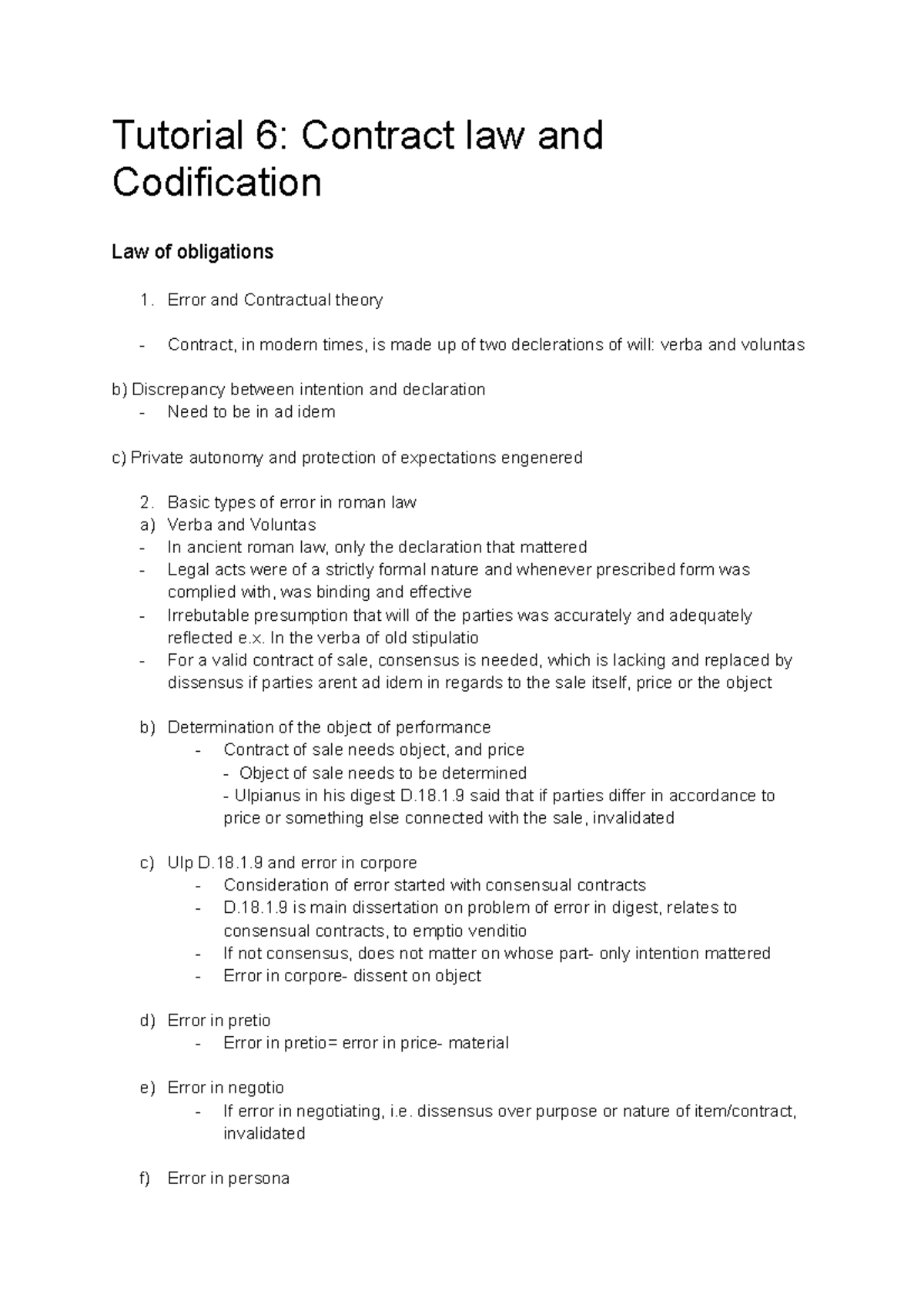 Tutorial 6: Contract Law & Codification - Exploring Error & Obligation ...