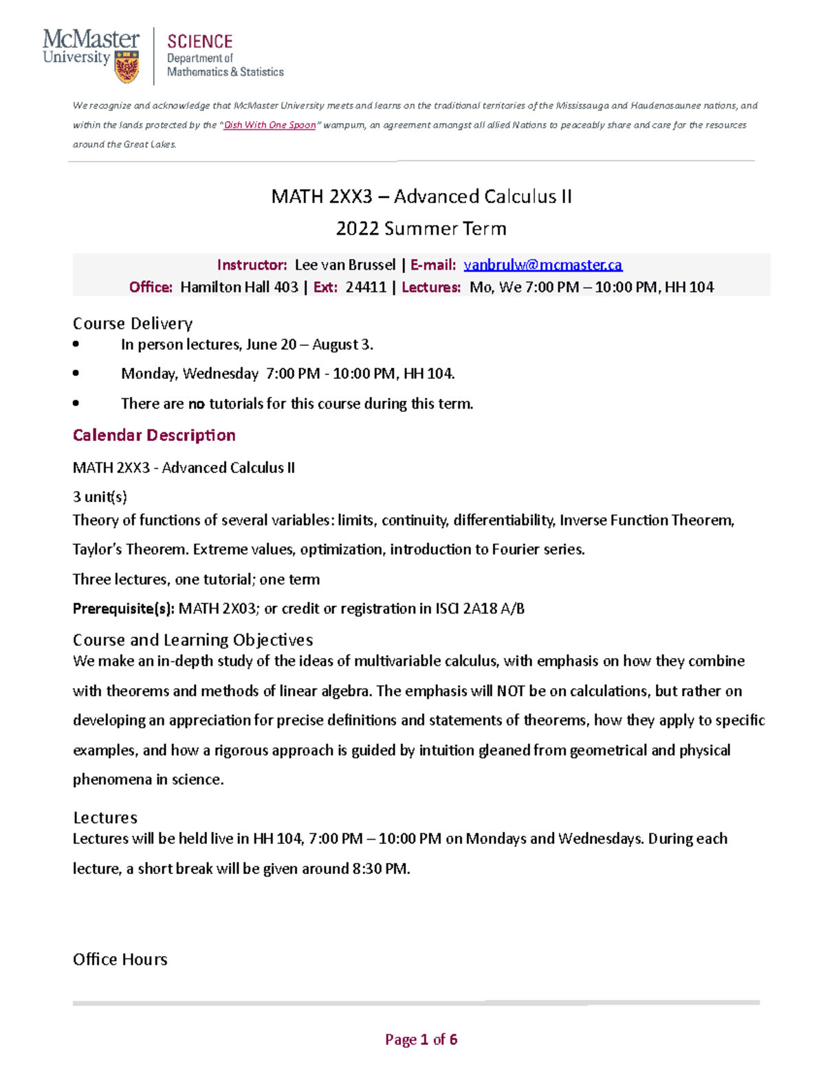 MATH-2XX3-SU - Advanced Calculus II Course Outline and Details - Studocu