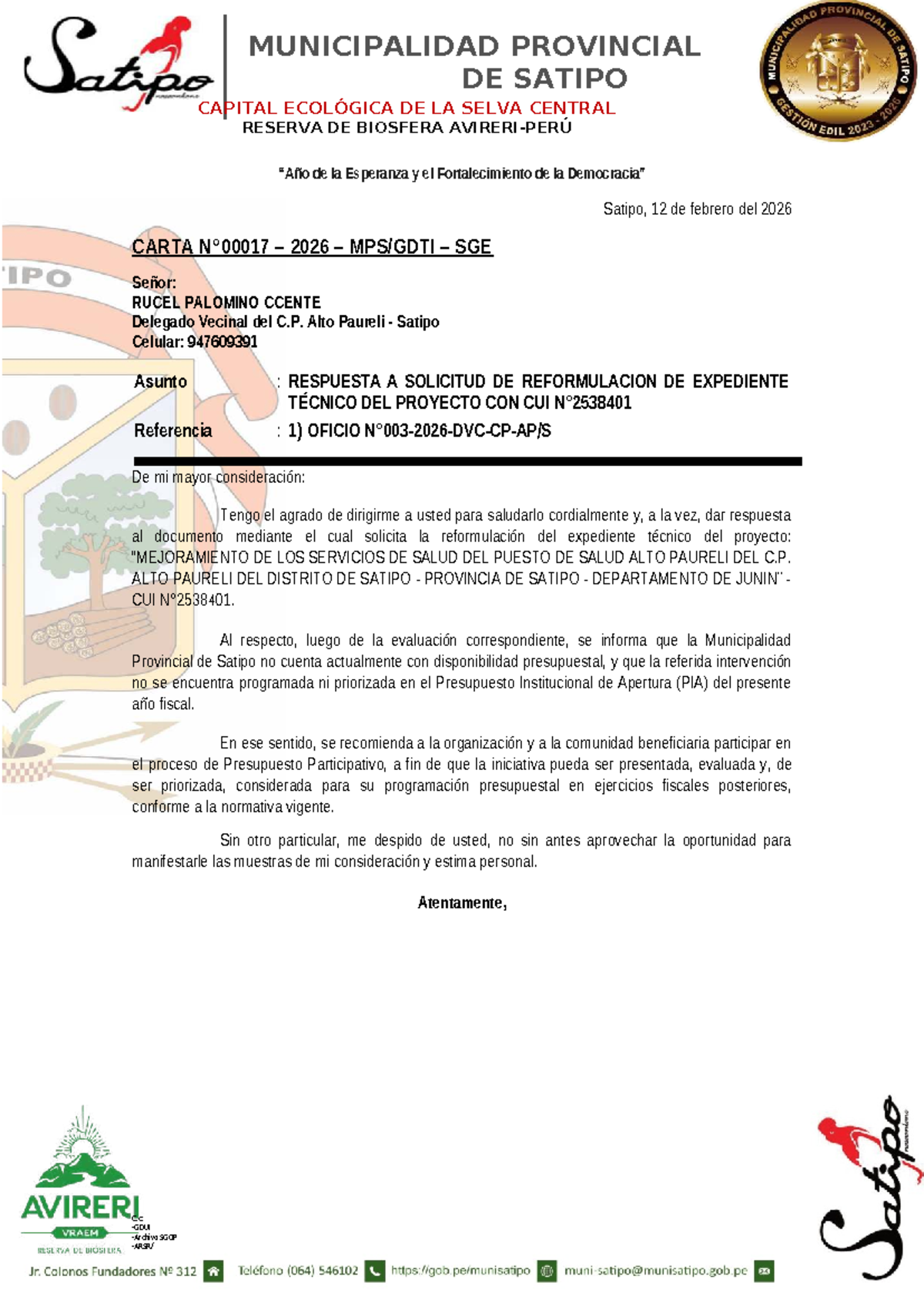 Carta N°00017 - 2026 - MPS - GDTI - SGE Respuesta a Solicitud de ...