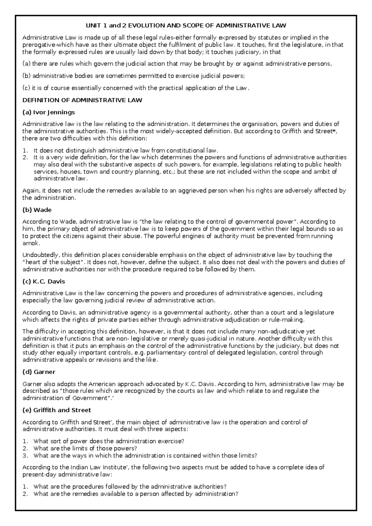 UNIT 1 and 2 Evolution AND Scope OF Administrative LAW - UNIT 1 and 2 ...