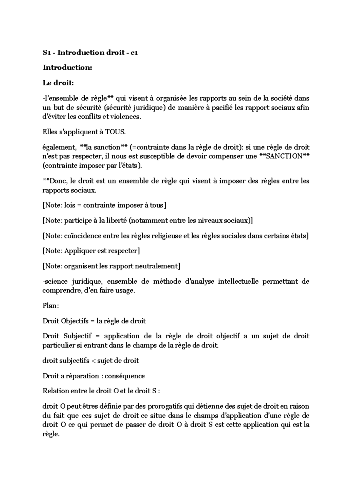 S1 - Introduction au Droit : Chapitre 1 - Règles et Concepts Juridiques ...
