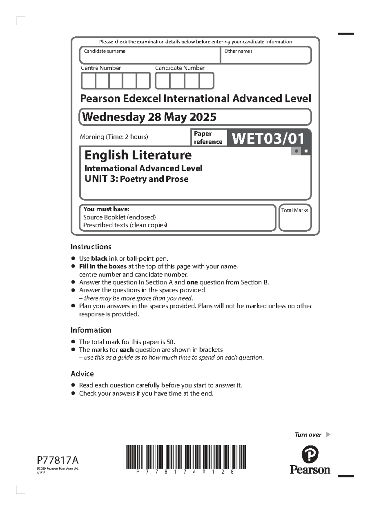 2025 A Level English Literature UNIT 3: Poetry & Prose Exam Details ...