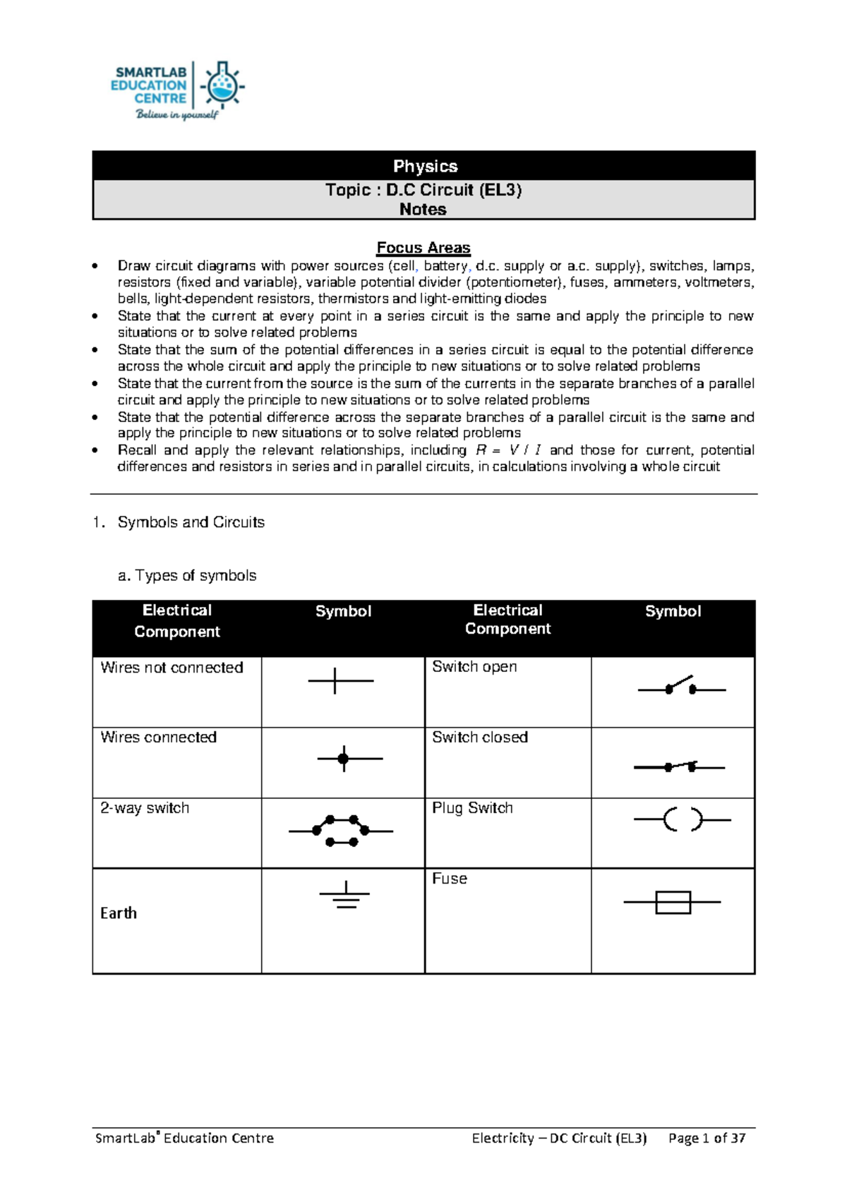 D.C. Circuit Notes (EL3) - Key Concepts and Examples - Studocu