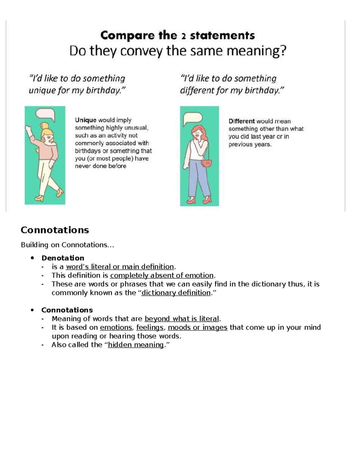 Q2L1 Notes: Understanding Connotations vs. Denotation - Studocu