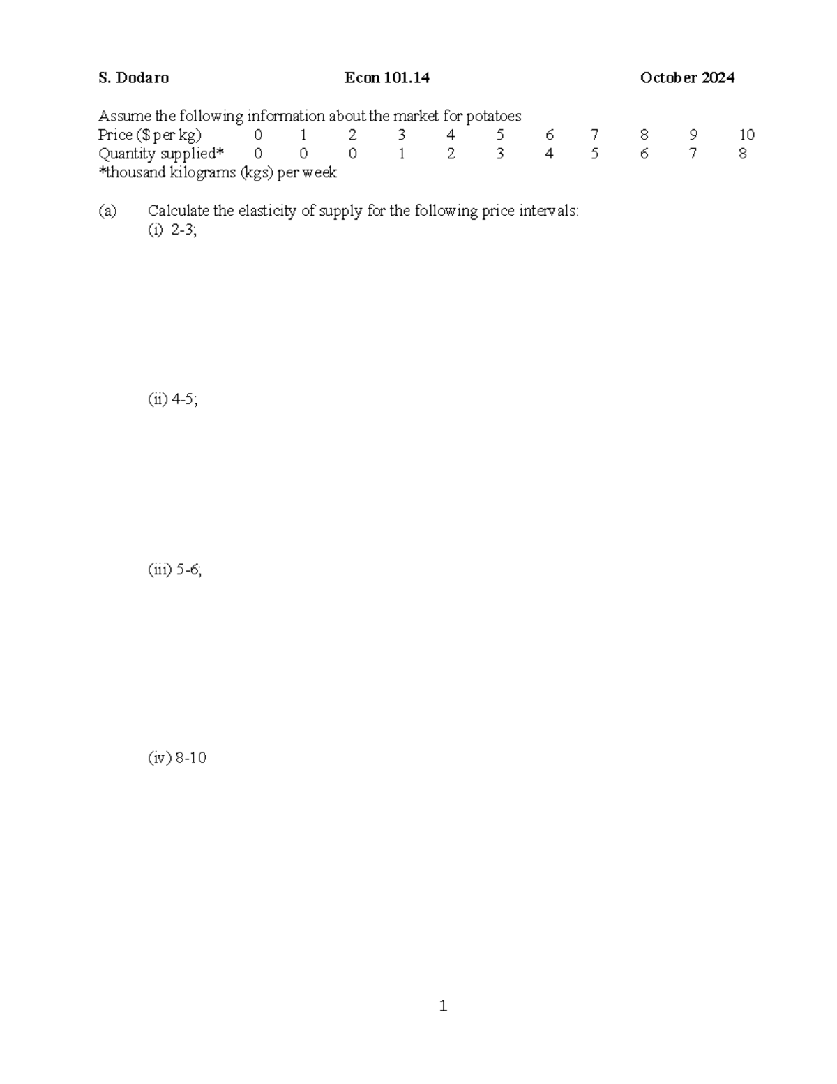 15 Price Elasticity of supply (2024) - Econ 101 - S. Dodaro Econ 101 ...