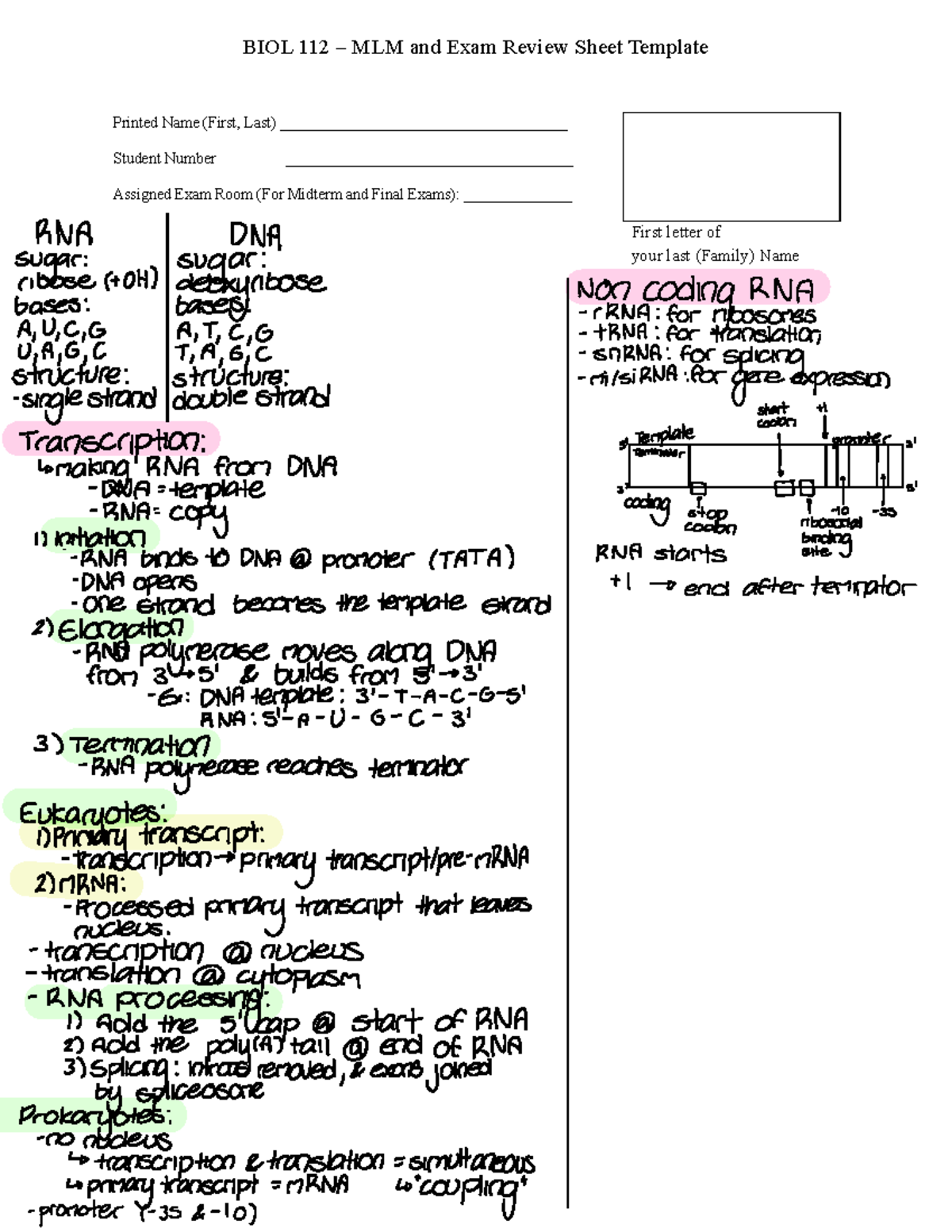 BIOL 112 MLM Midterm Exam Review Sheet and Formula Guide - Studocu