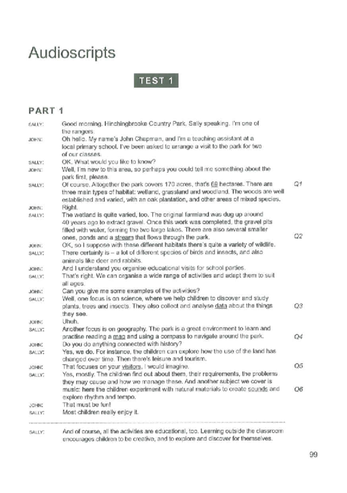 CAM 19 - Audio script test 1 - Audioscripts TEST 1 PART 1 SALLY: Good ...