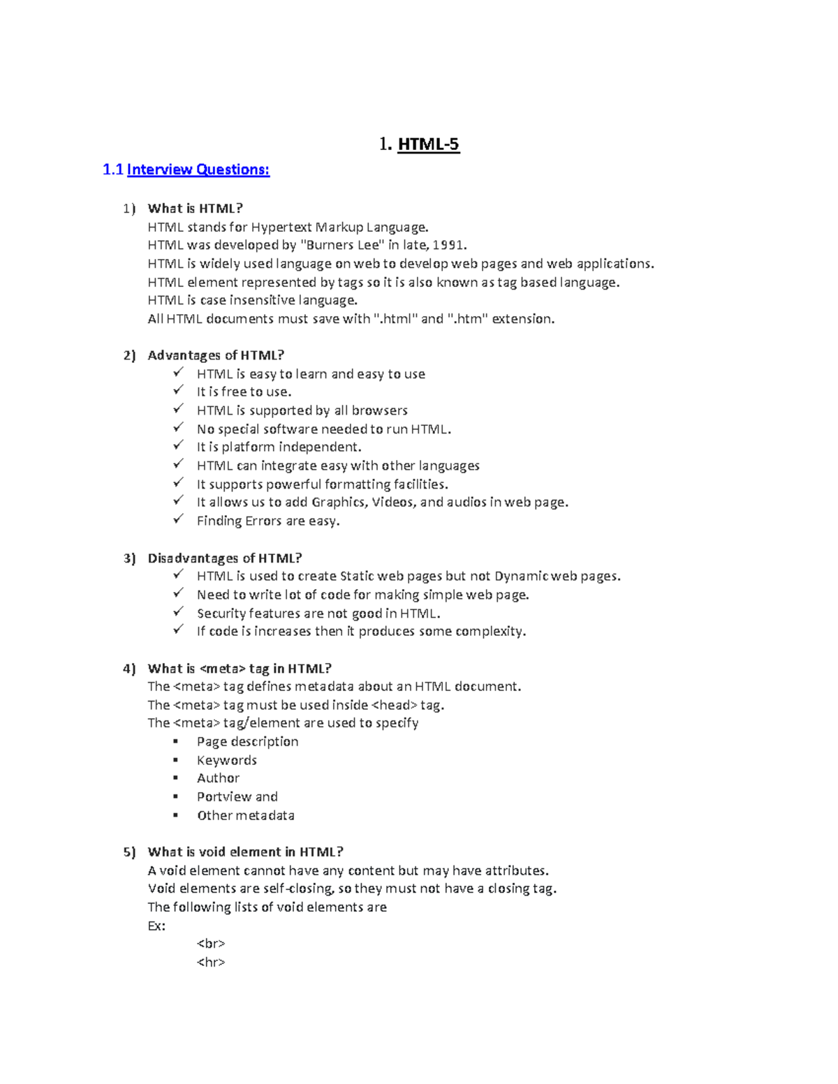 Front End HTML Interview Questions and Answers - Studocu