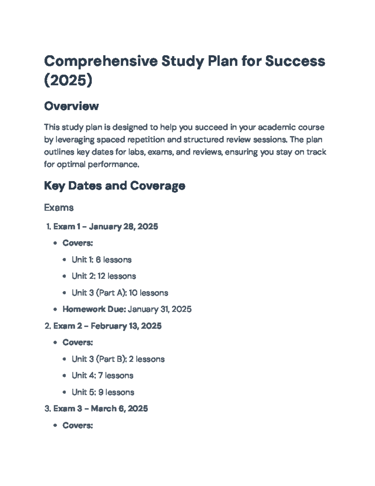 Comprehensive Study Plan for Course Success (2025) - Comprehensive ...