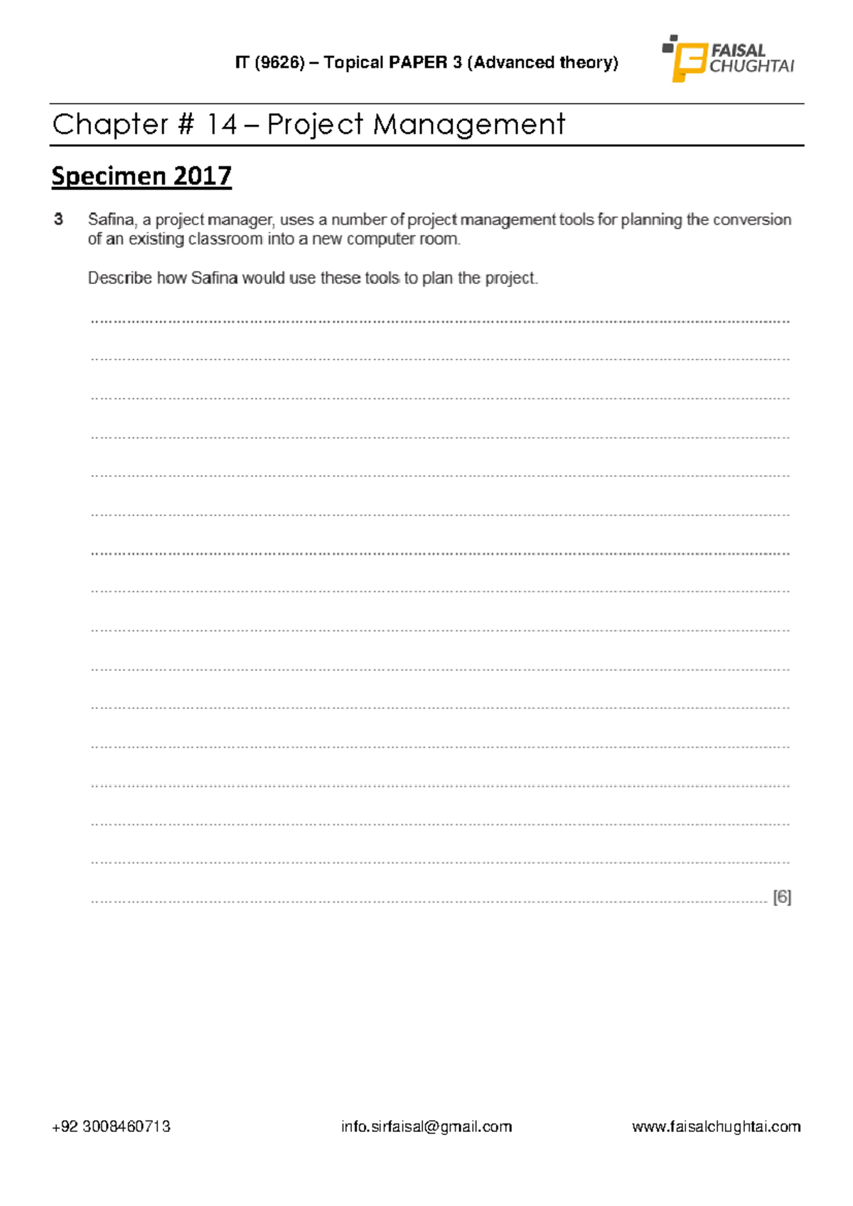 Chapter 14 Project Management - 9626 - Chapter # 14 – Project ...