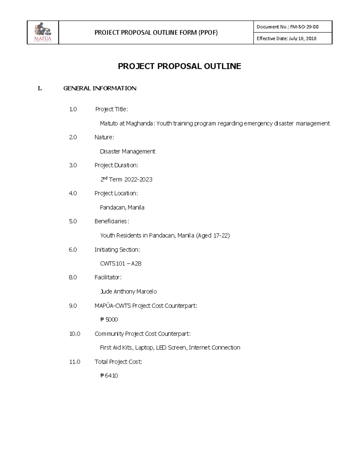 CWTS101 A28 Project Proposal: Matuto at Maghanda Youth Training Program ...