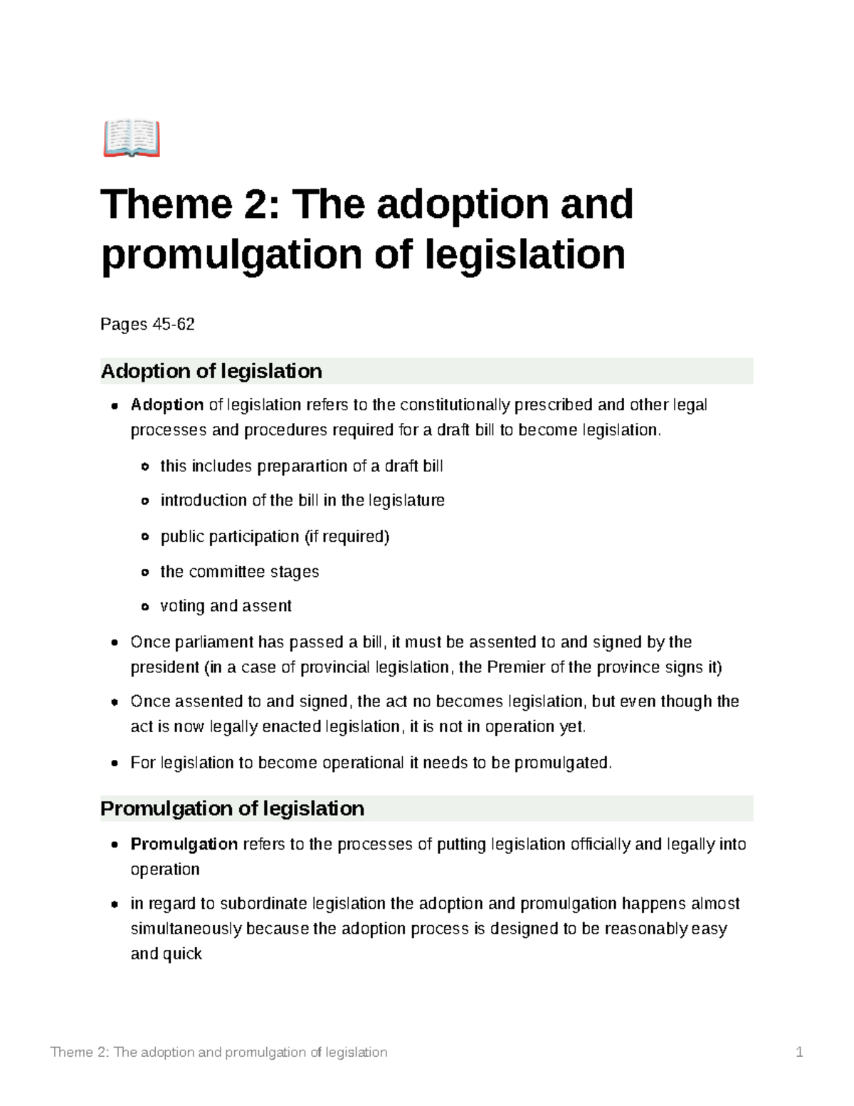 Theme 2: Adoption & Promulgation of Legislation Explained - Studocu