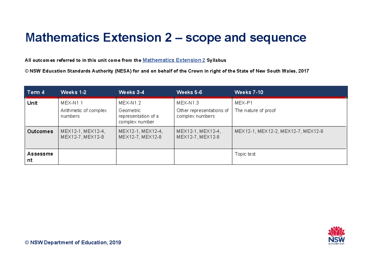 Year 12 Mathematics Extension 2 Scope & Sequence Overview - Studocu