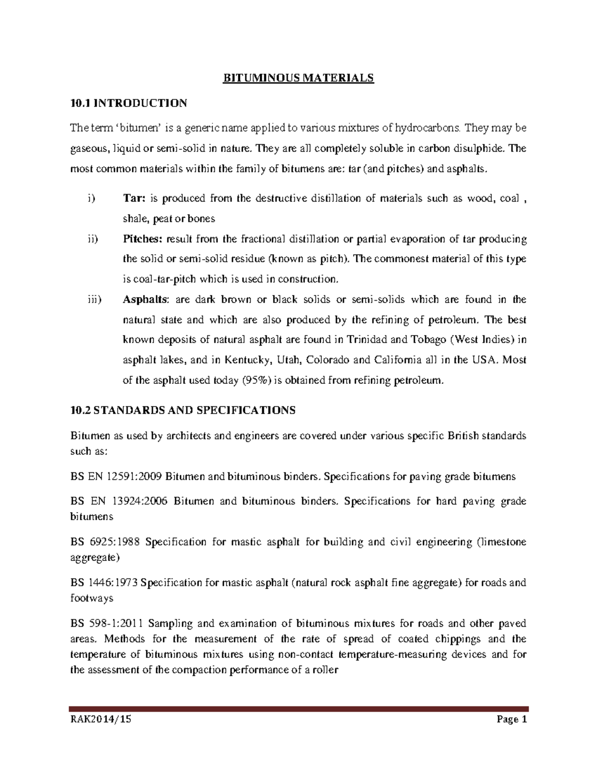 Chapter 8: Bituminous Materials - Properties, Standards, and Uses - Studocu