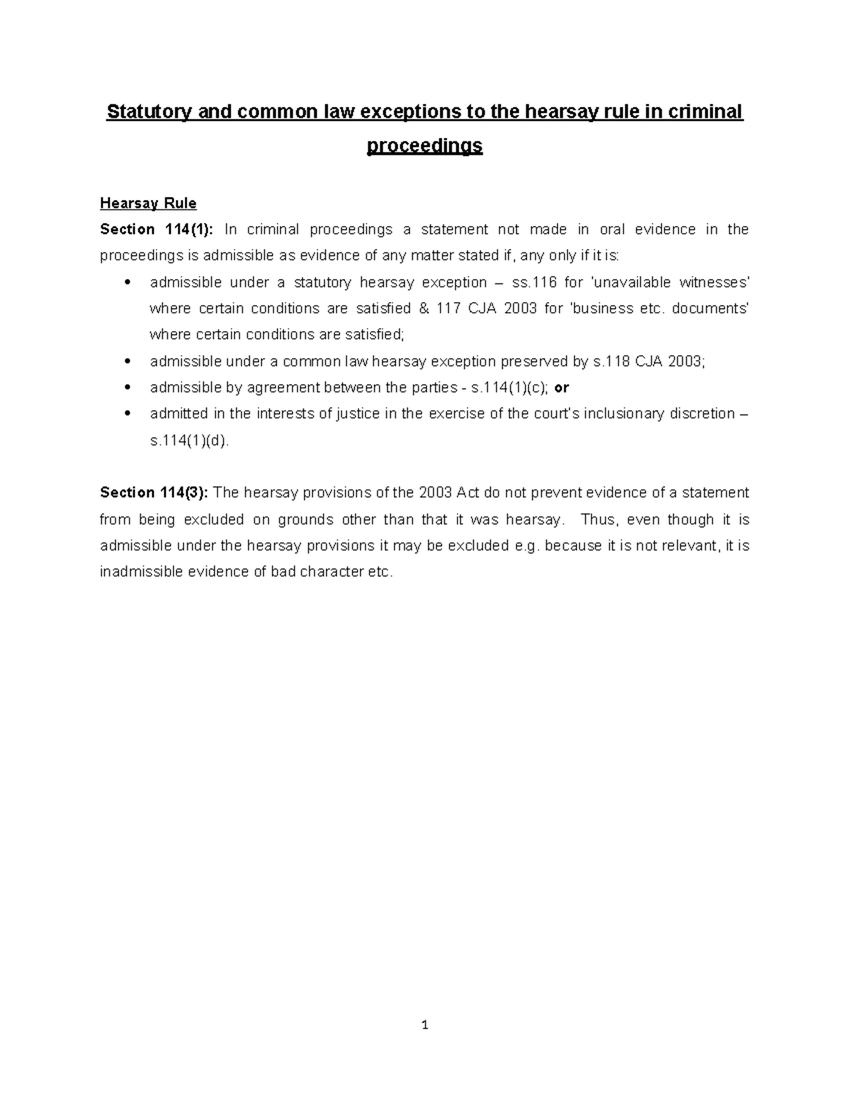 Hearsay Exceptions in Criminal Proceedings: Statutory & Common Law ...