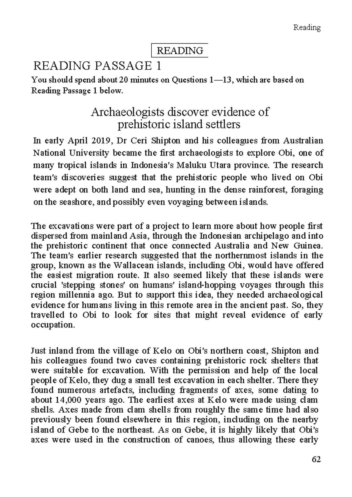 Cambridge 19 Academic Reading Test Passages 1-3 Analysis - Studocu