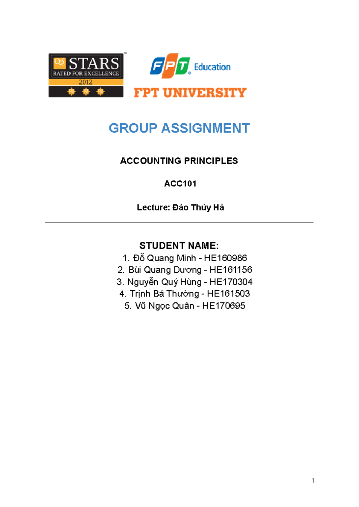 group assignment - acc101 - exercise - GROUP ASSIGNMENT ACCOUNTING ...
