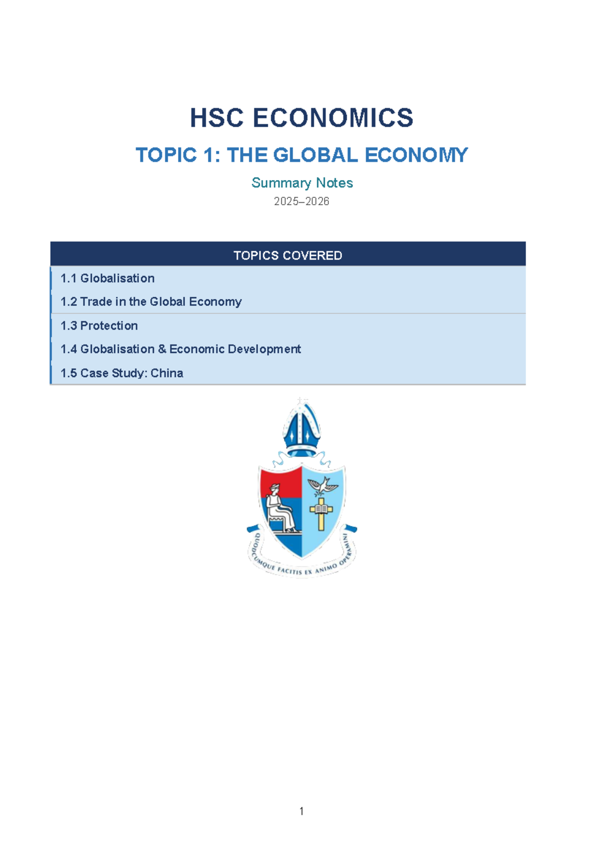 HSC ECONOMICS TOPIC 1: THE GLOBAL ECONOMY Summary Notes - Studocu