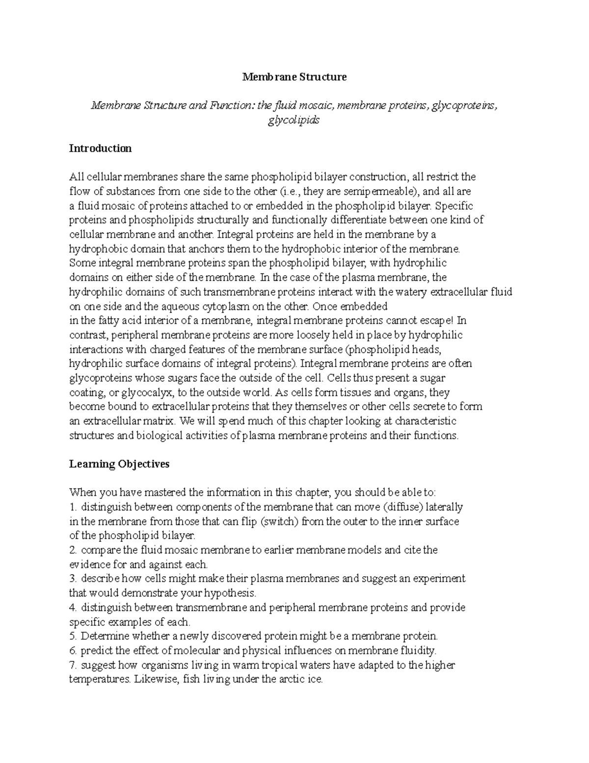 Lecture Notes: Membrane Structure & Function (Bio 101) - Studocu