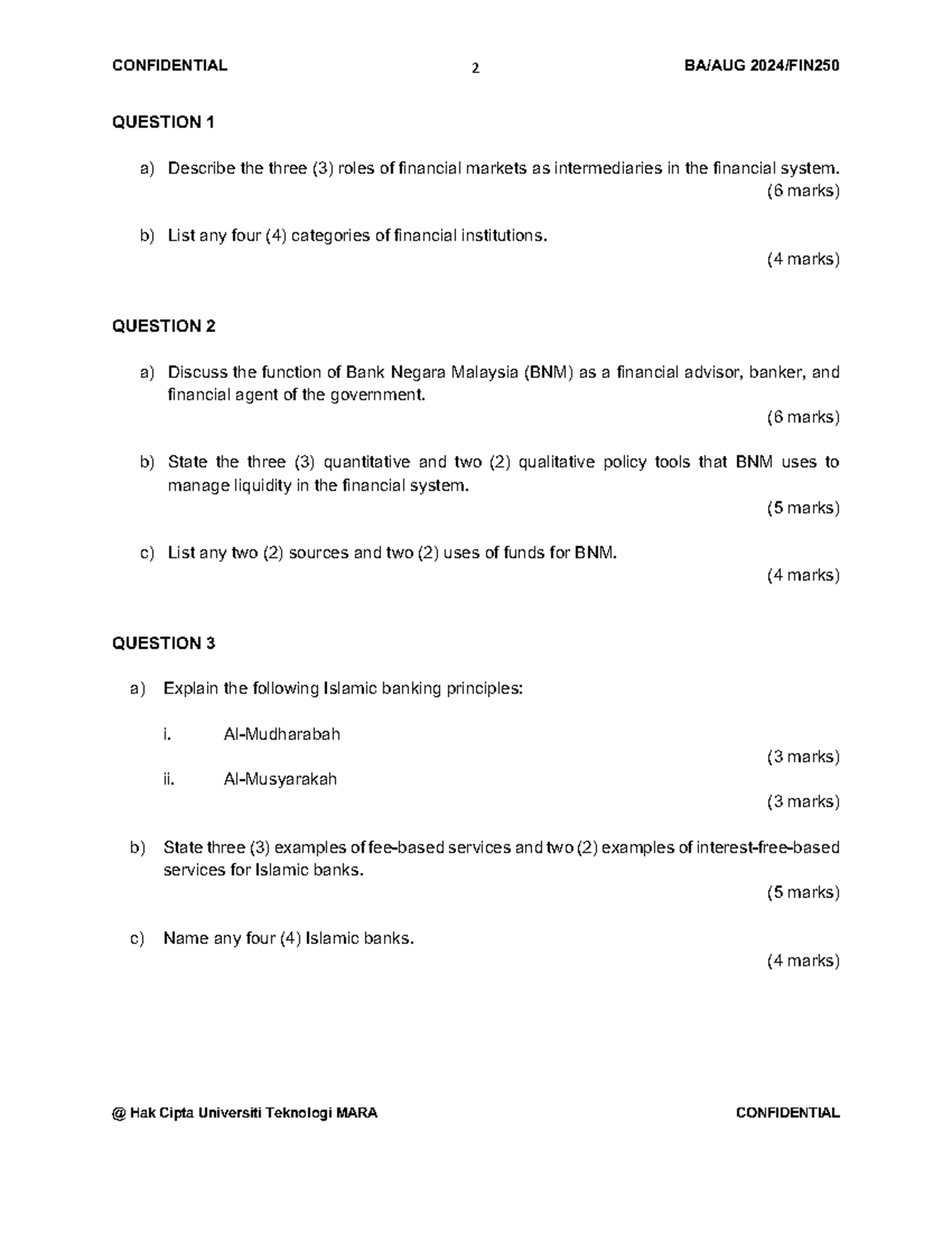 FIN250 Test Questions - Financial Markets & Banking Principles (AUG24 ...