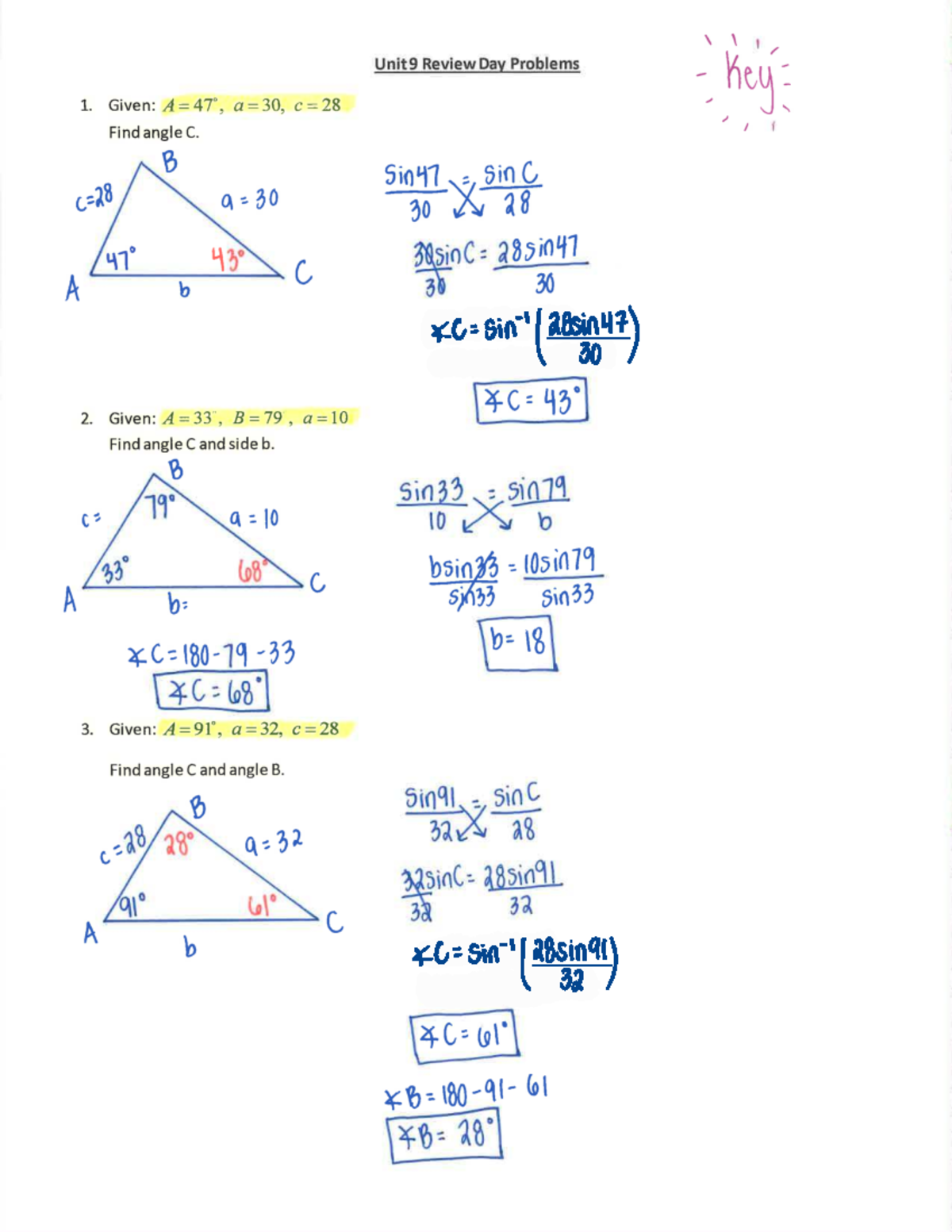 Precalc Unit 9 Review Practice Problems KEY - Studocu