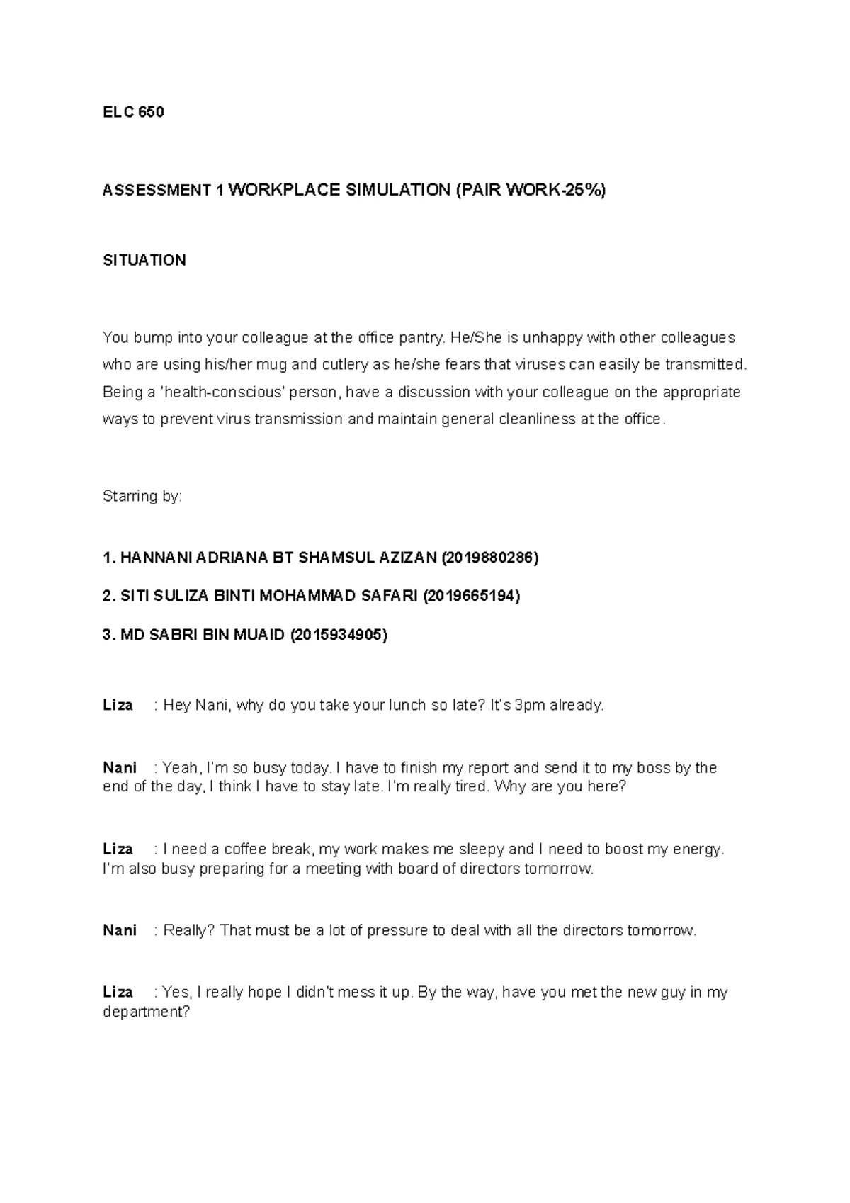 Tutorial elc 650 week 3 - example of script for workplace simulation ...
