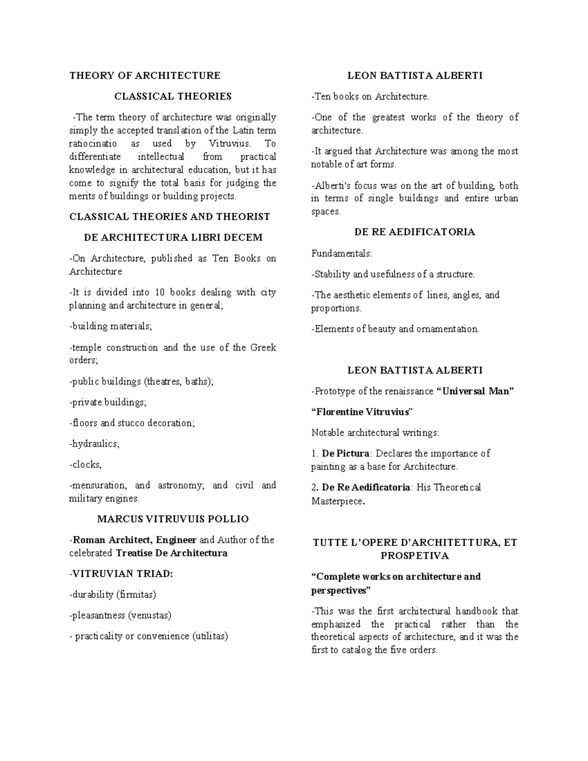 Theory of Architecture - Comprehensive Review Notes - Studocu
