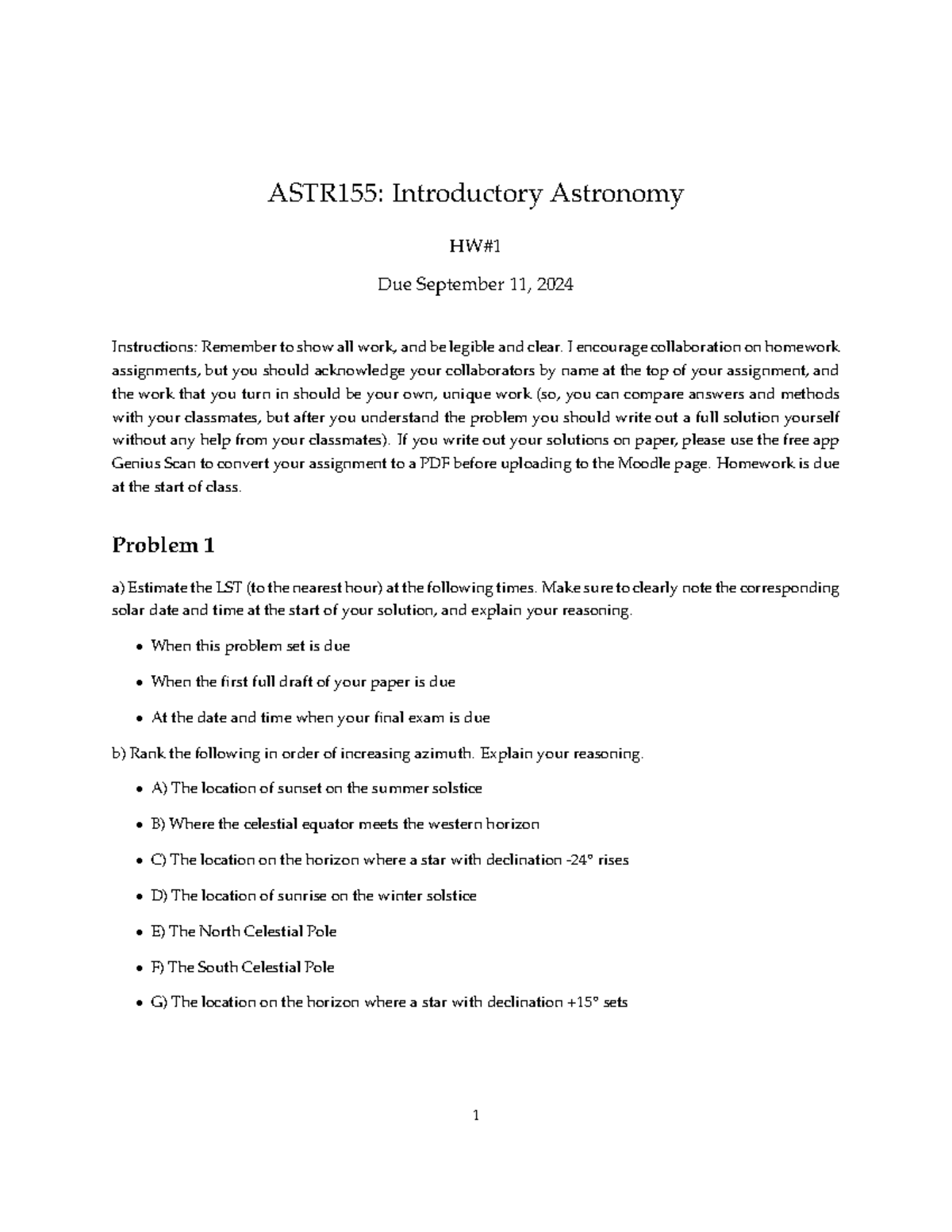 ASTR155: Homework #1 - Introductory Astronomy Assignments - Studocu