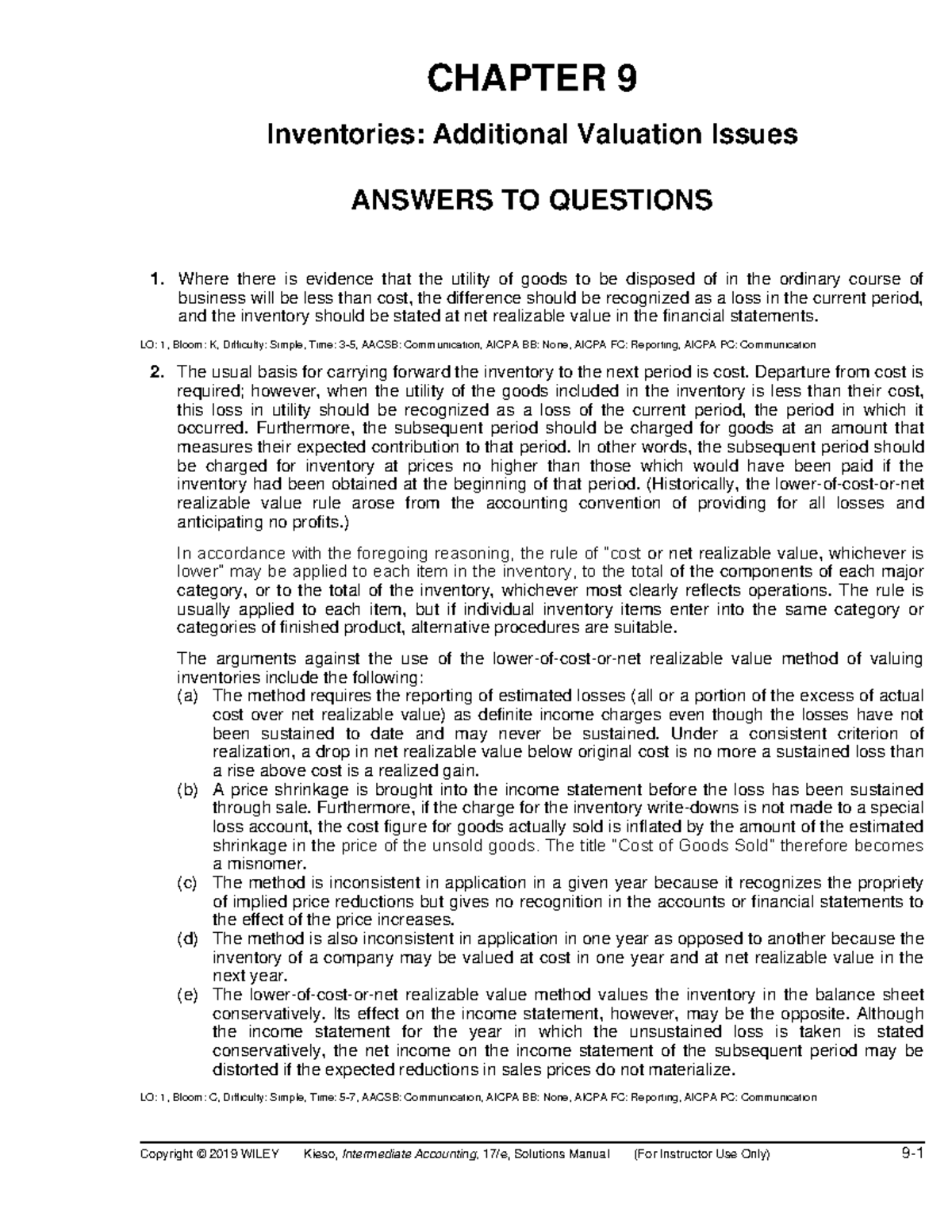 Chap9 Key - homework key for chapter 9 intermediate accounting ...