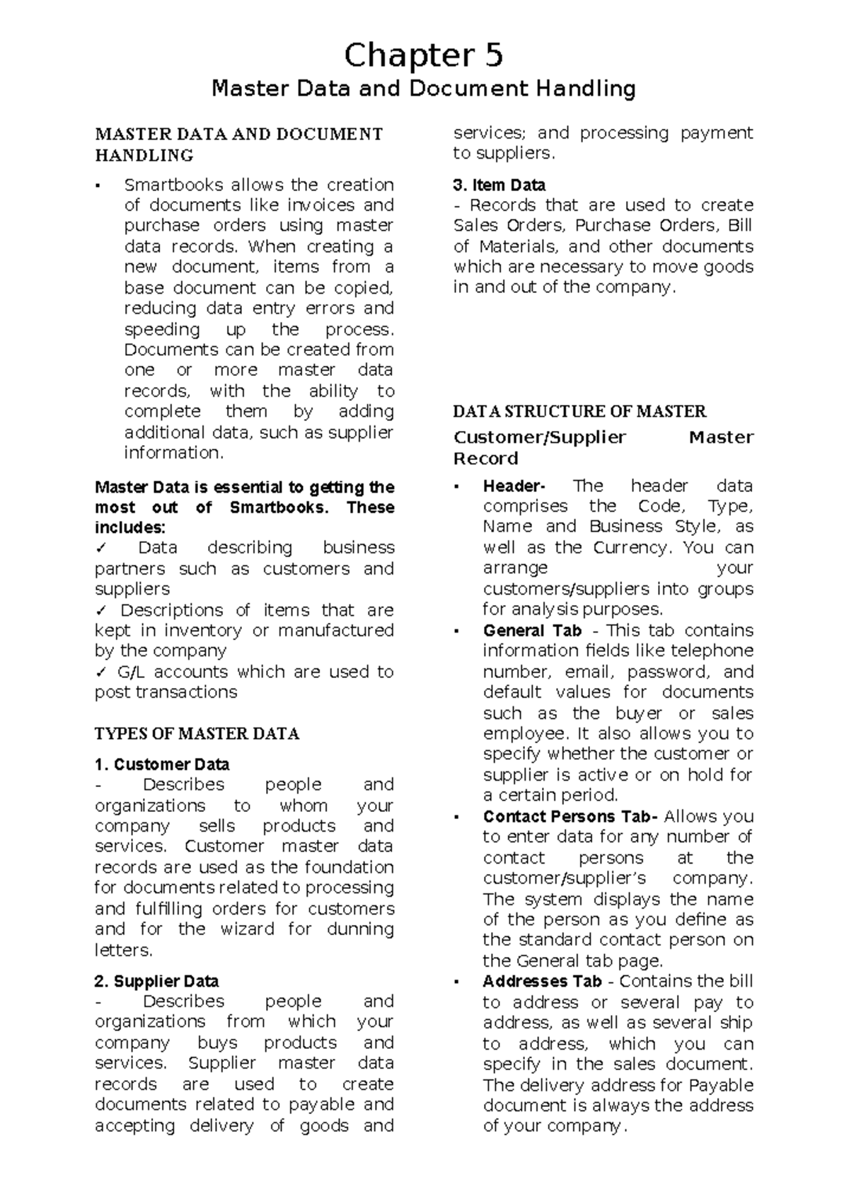 CBM 112 - C2 L5: Master Data & Document Handling Overview - Studocu