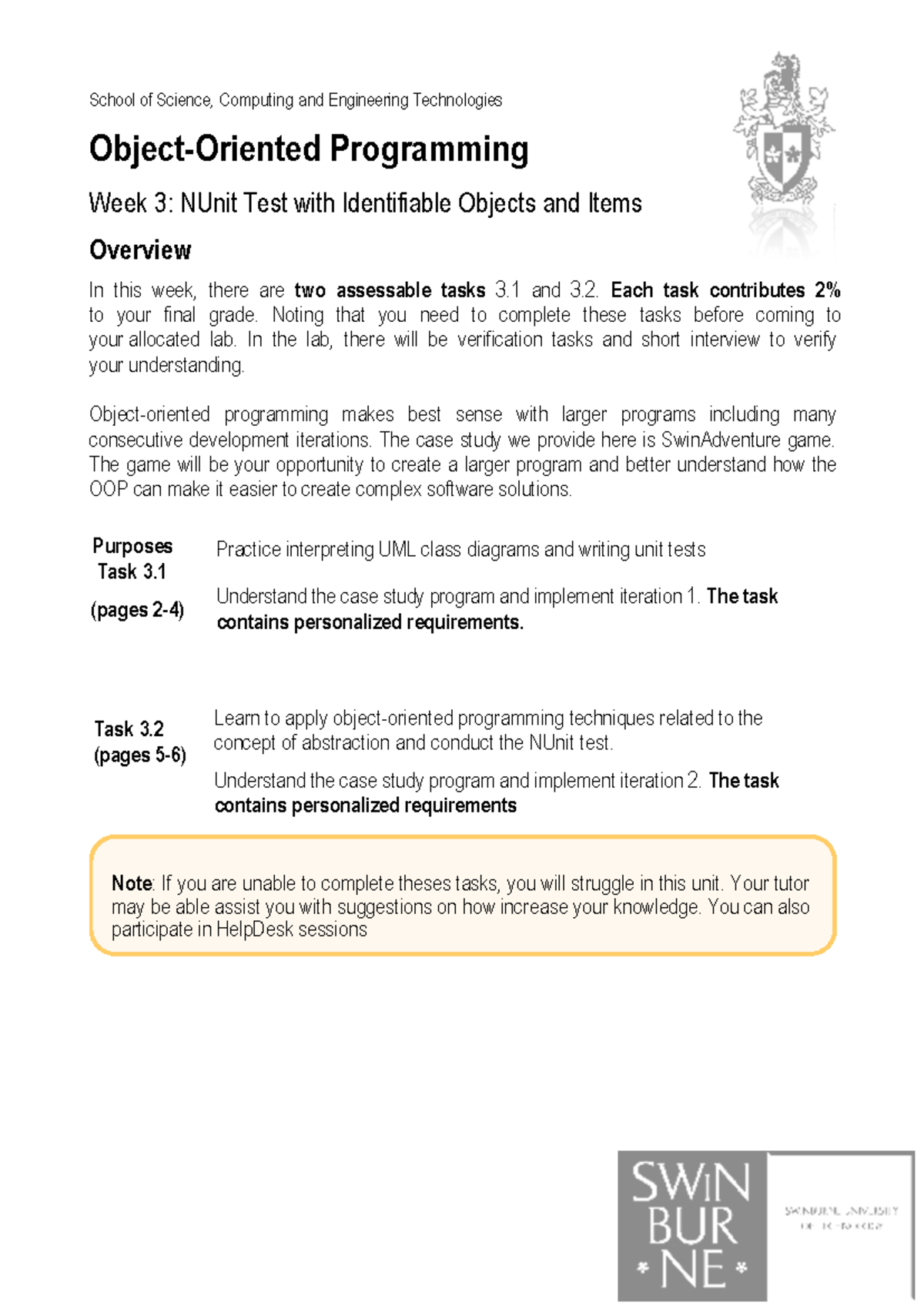 Week 3 - OOP & NUnit Testing: Identifiable Objects Overview - Studocu